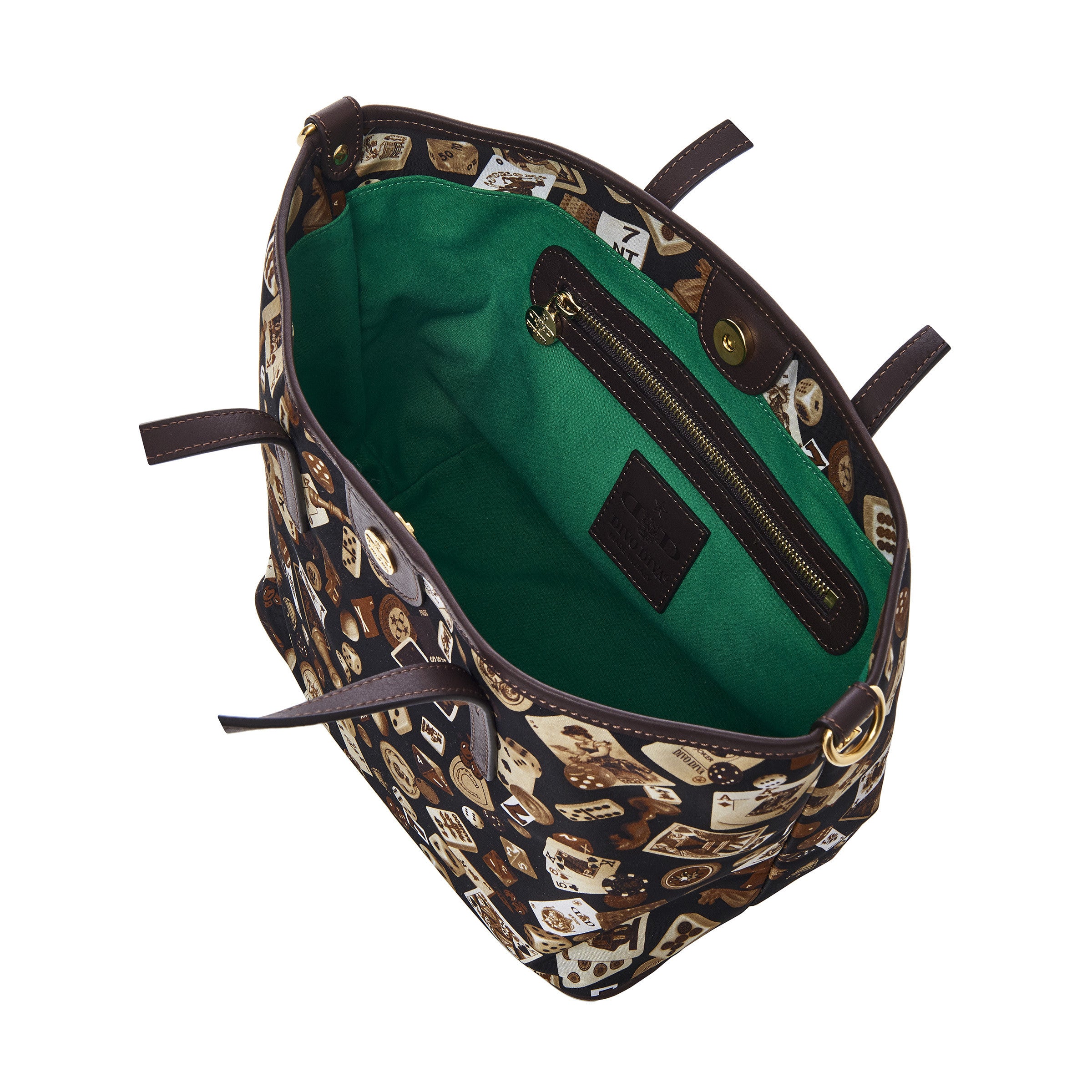 Venice small shopping bag with nylon shoulder strap with Classic Gambling design Brown/Cocoa