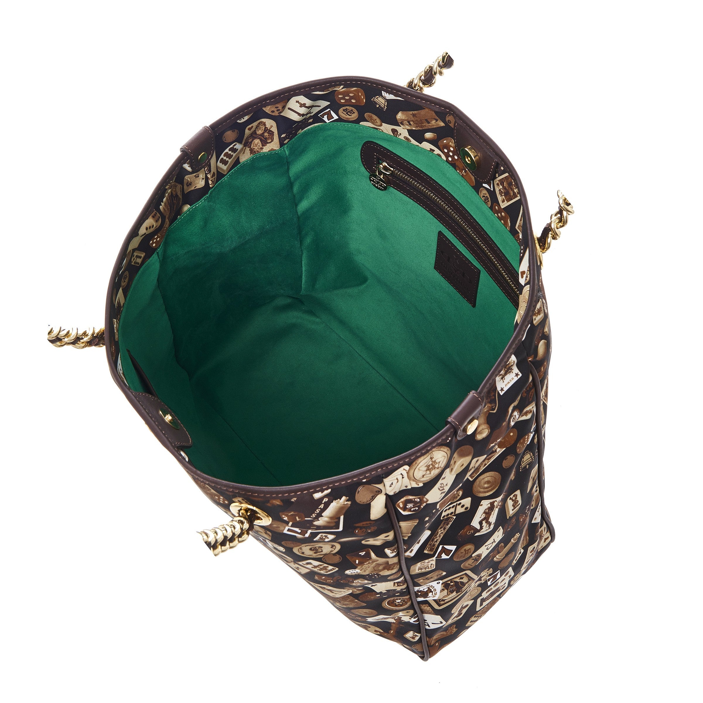 Miami Borsa shopping medium with nylon chains with Classic Gambling Design Brown/Cocoa