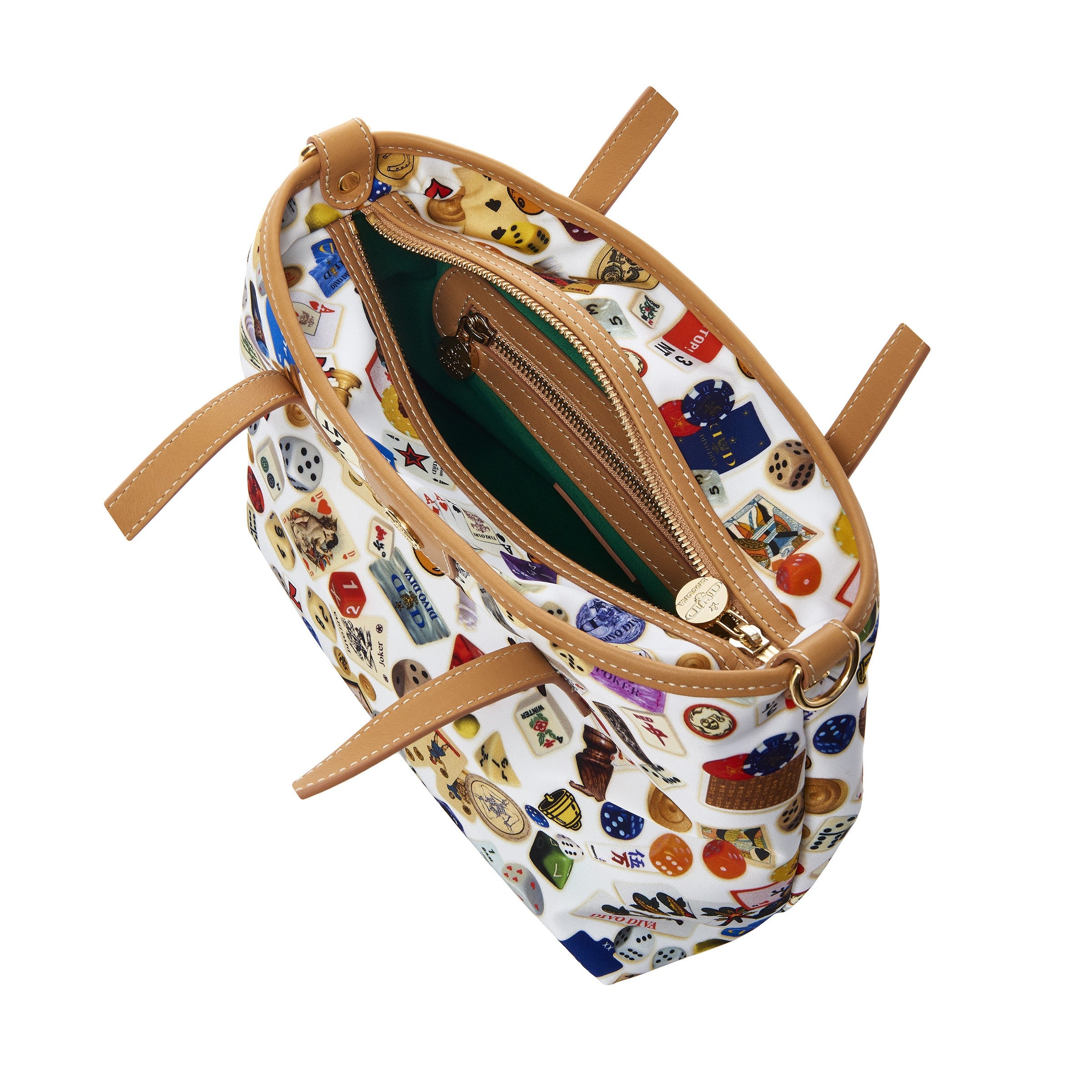 Niagara Borsa small shopping bag with nylon shoulder strap with multicolor gambling design white/biscuit