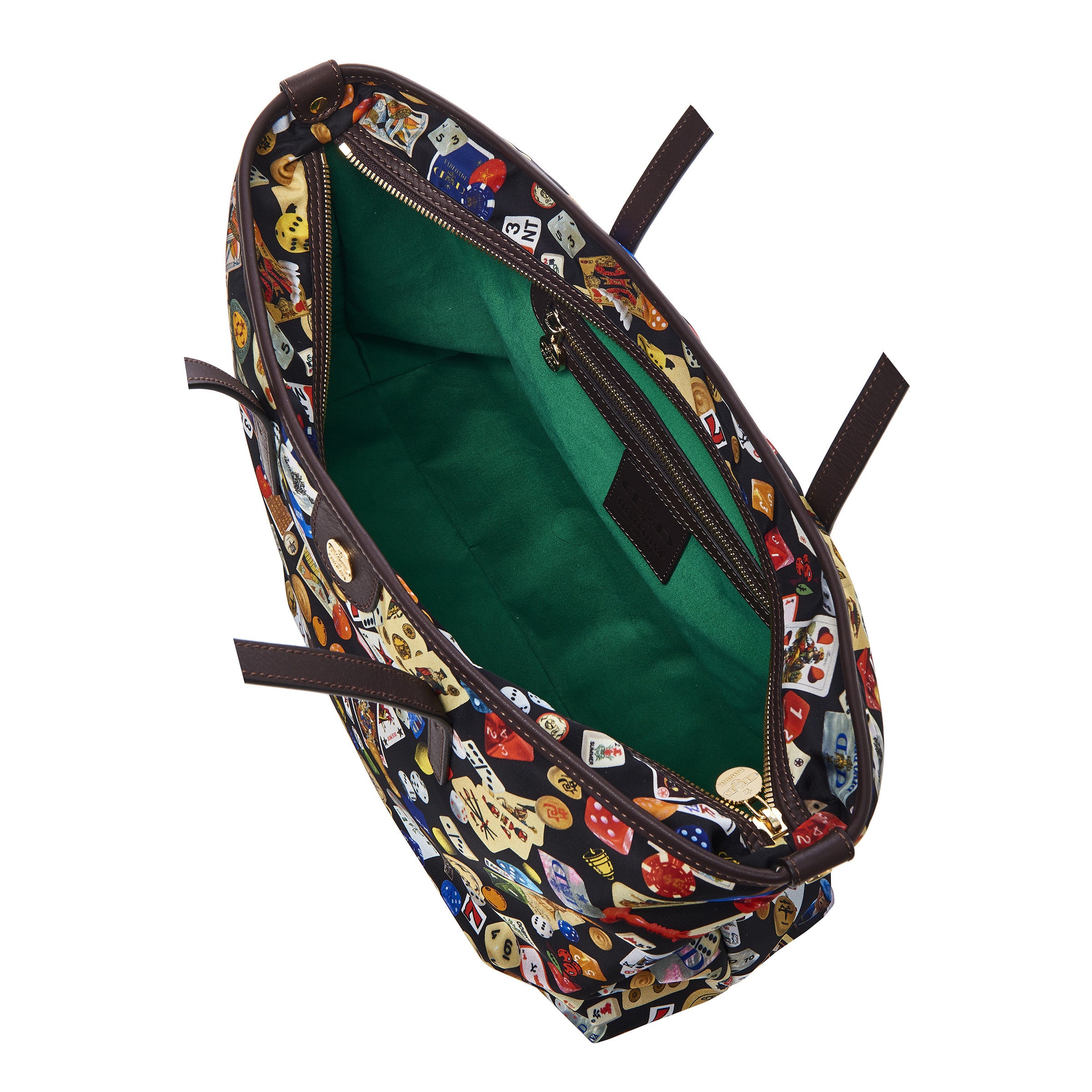 Marbella Borsa shopping media con zip in Nylon con Disegno Gambling Multicolor Nero/Cacao