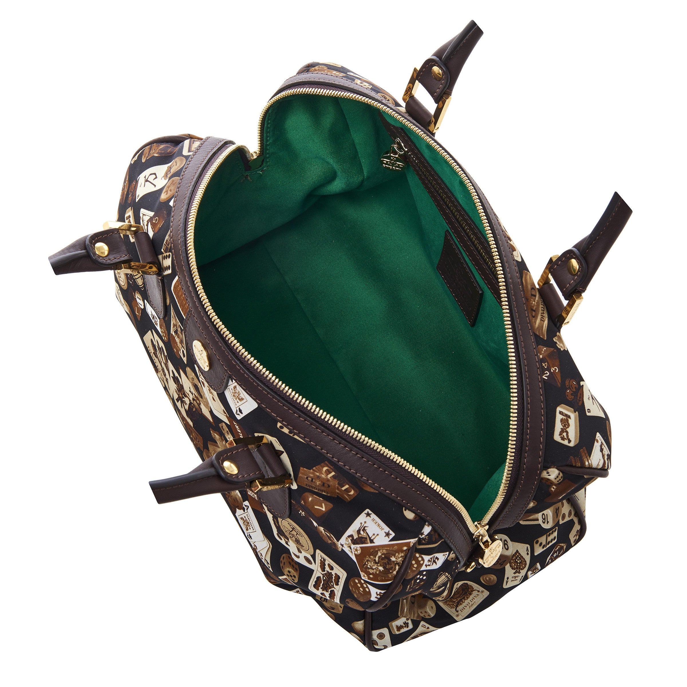 Montecarlo Hand Bag with Nylon Shoulder Strap in Classic Gambling Design Brown/Cocoa