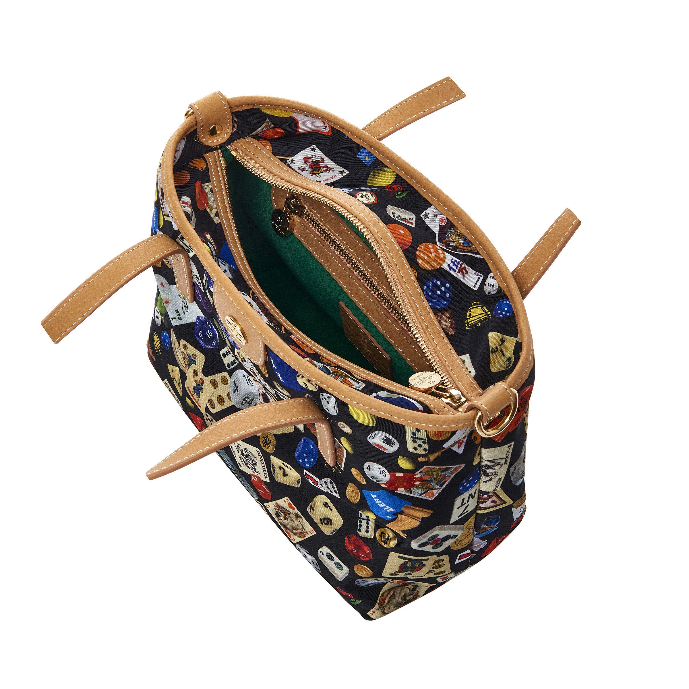 Niagara Borsa small shopping bag with nylon shoulder strap with multicolor gambling design black/biscuit