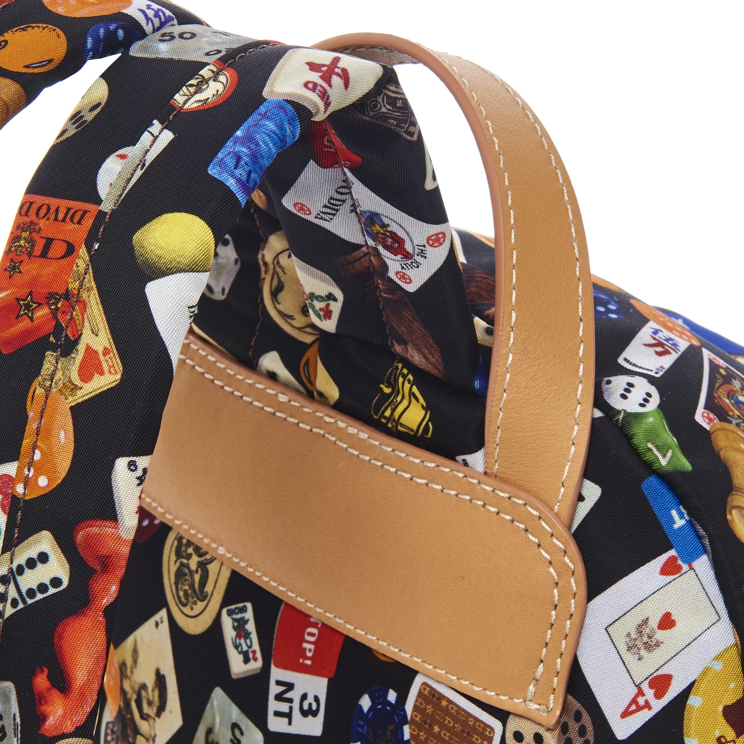 Melbourne Small Nylon Backpack with Multicolor Gambling Design Black/Cookie