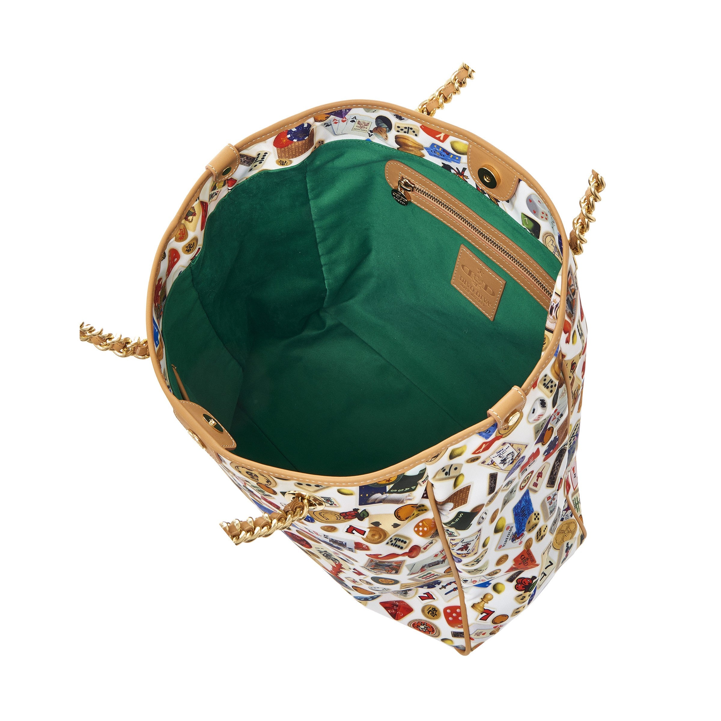 Miami Bolsa shopping medium with Nylon chains with Multicolor Gambling Design White/Biscuit