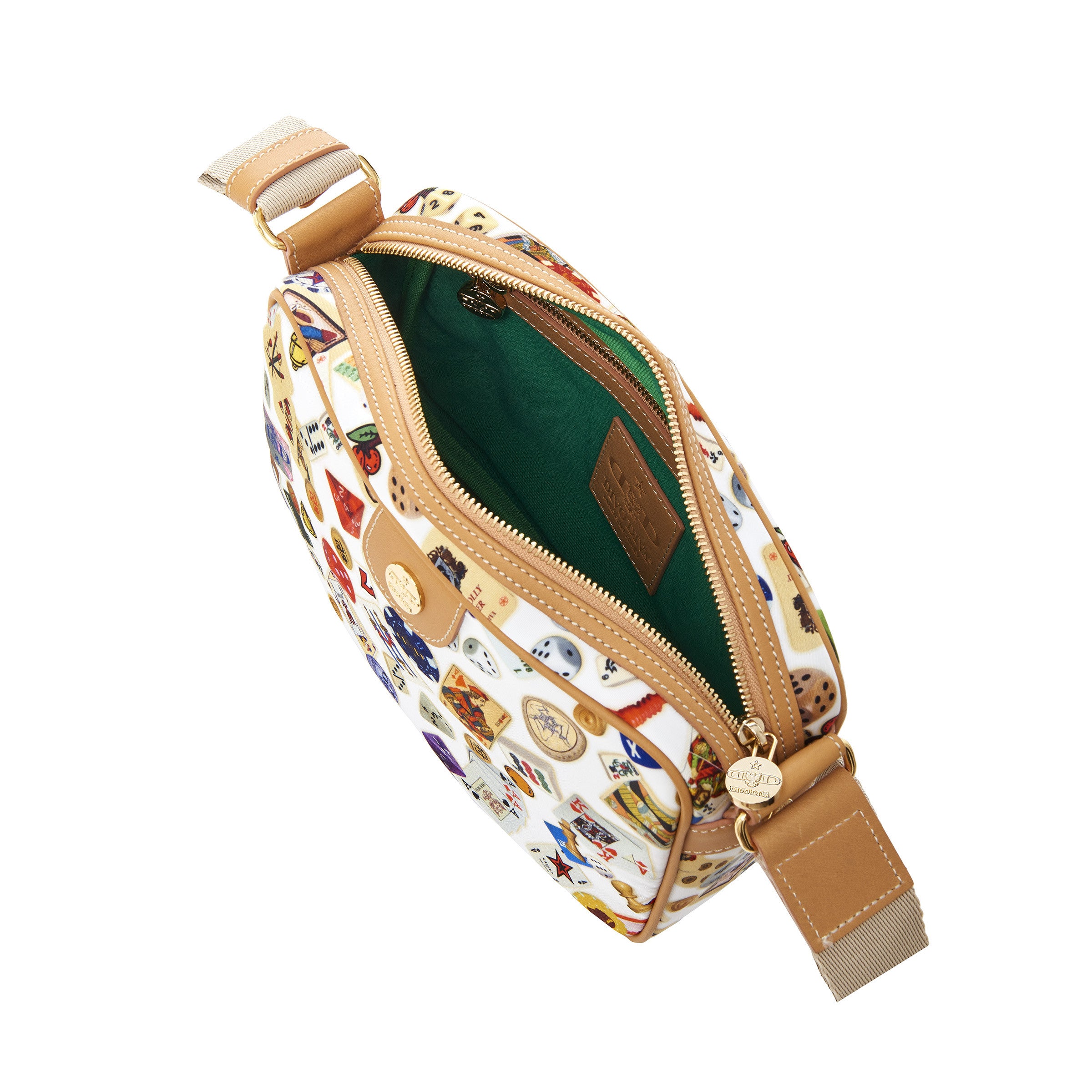 Seoul Nylon Shoulder Bag with Multicolor Gambling Design White/Biscuit