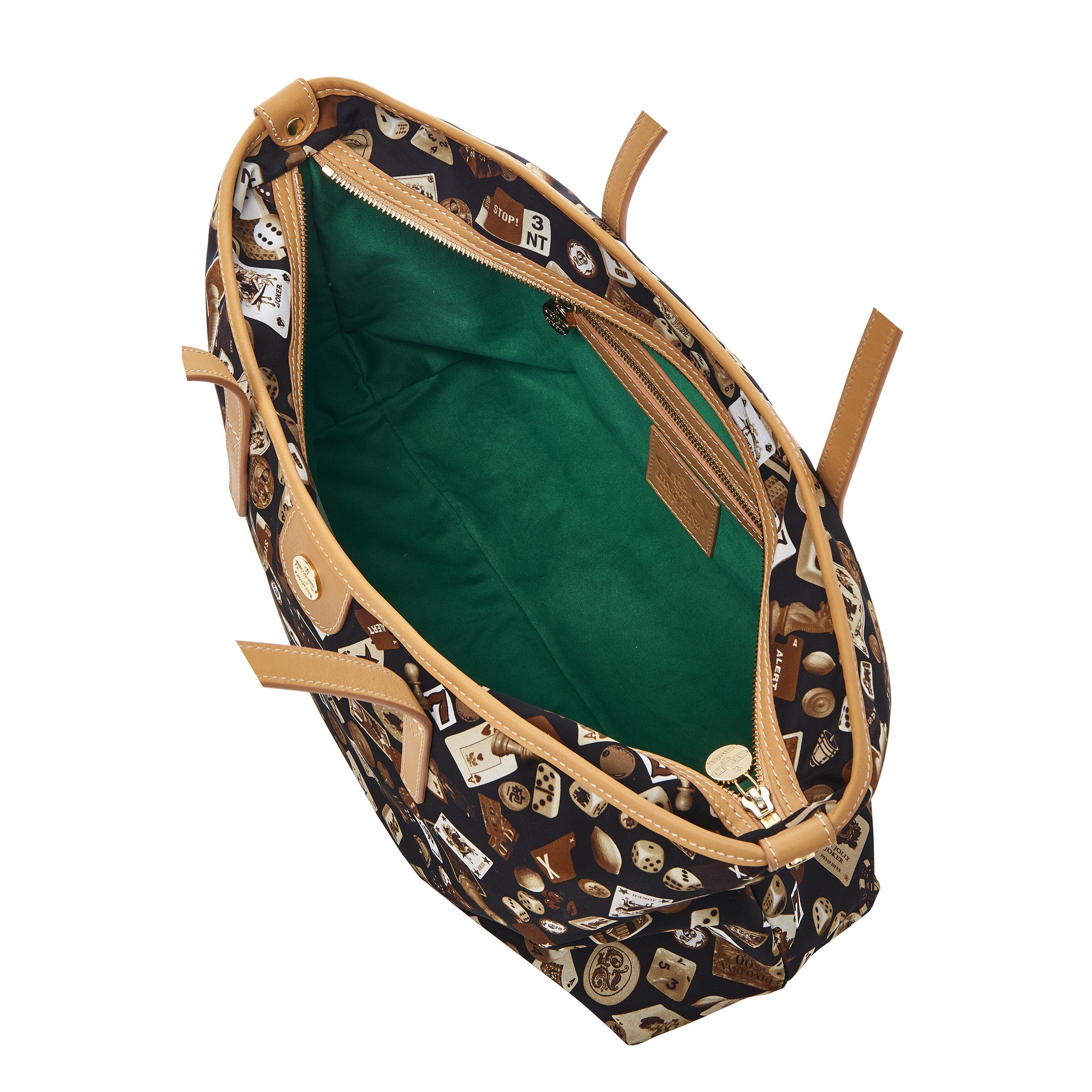 Marbella Borsa shopping media con zip in Nylon con Disegno Gambling Classic Marrone/Biscotto