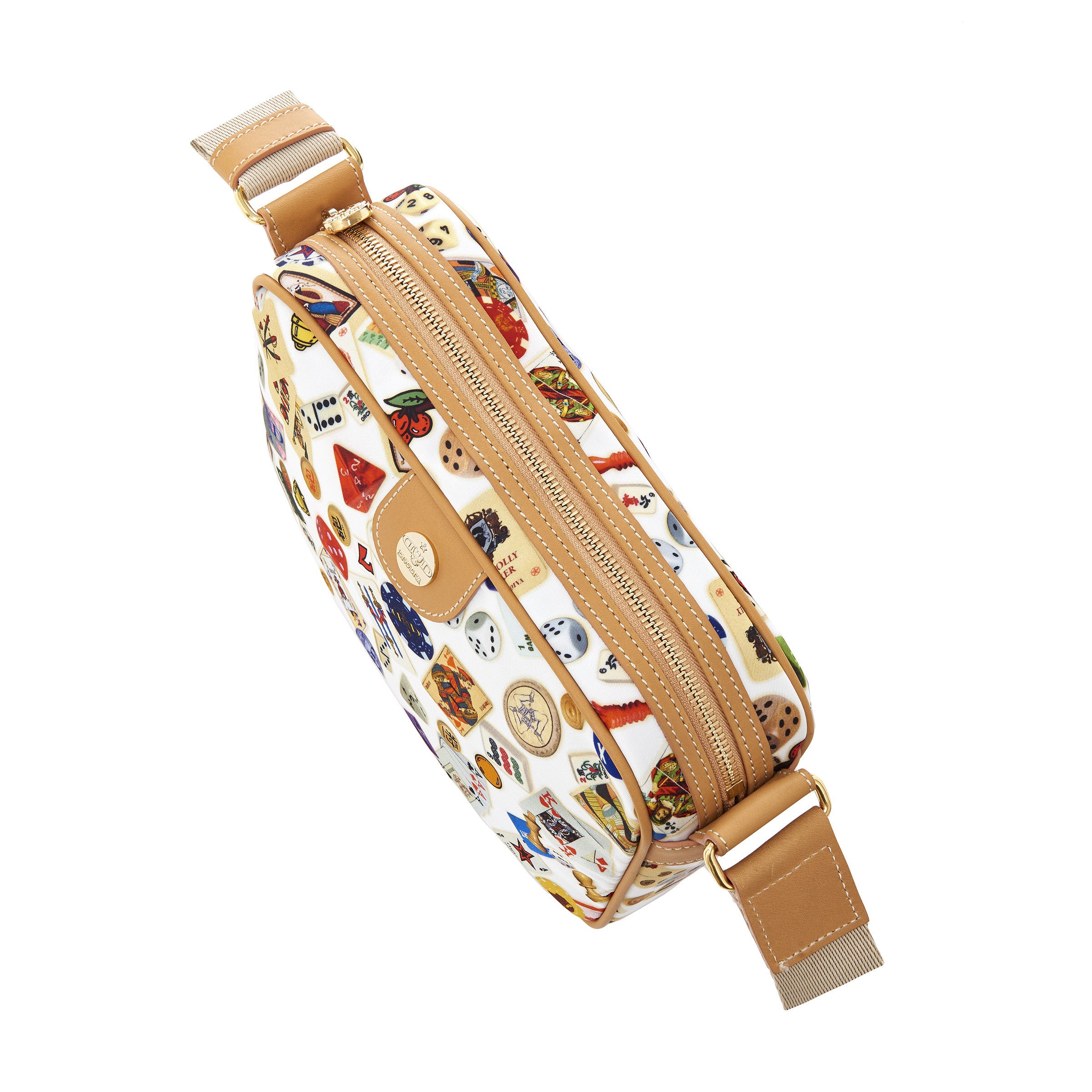 Seoul Nylon Shoulder Bag with Multicolor Gambling Design White/Biscuit