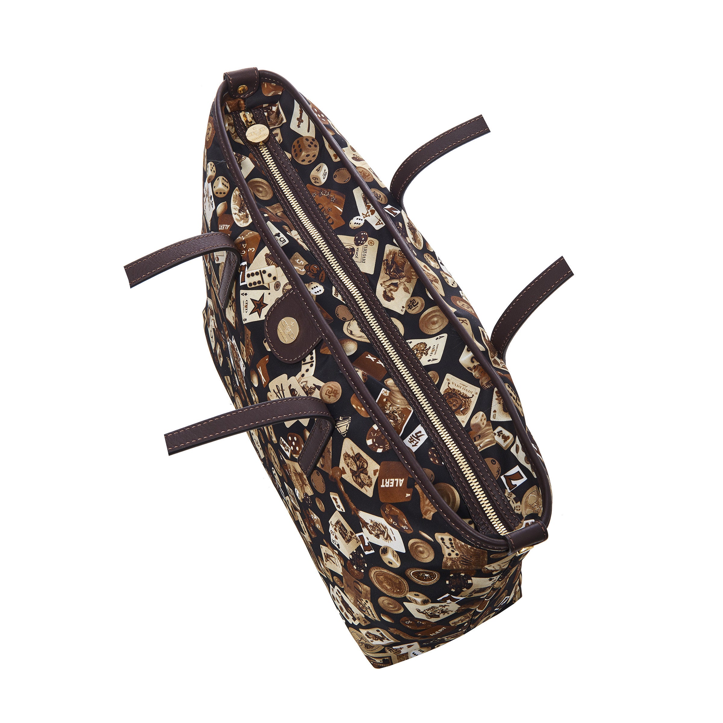 Marbella Borsa shopping media con zip in Nylon con Disegno Gambling Classic Marrone/Cacao