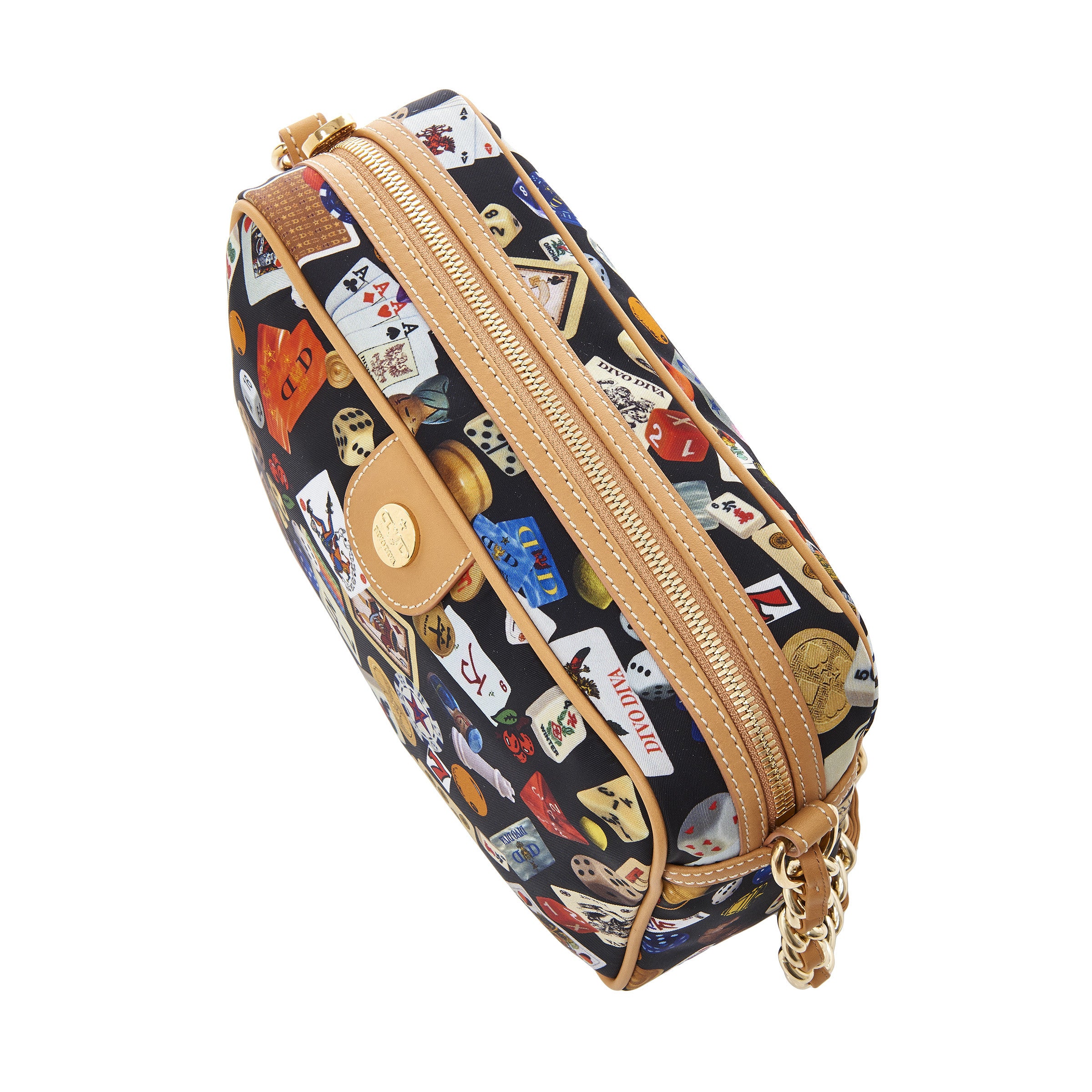 Las Vegas Tracolla con catene in Nylon con Disegno Gambling Multicolor Nero/Biscotto