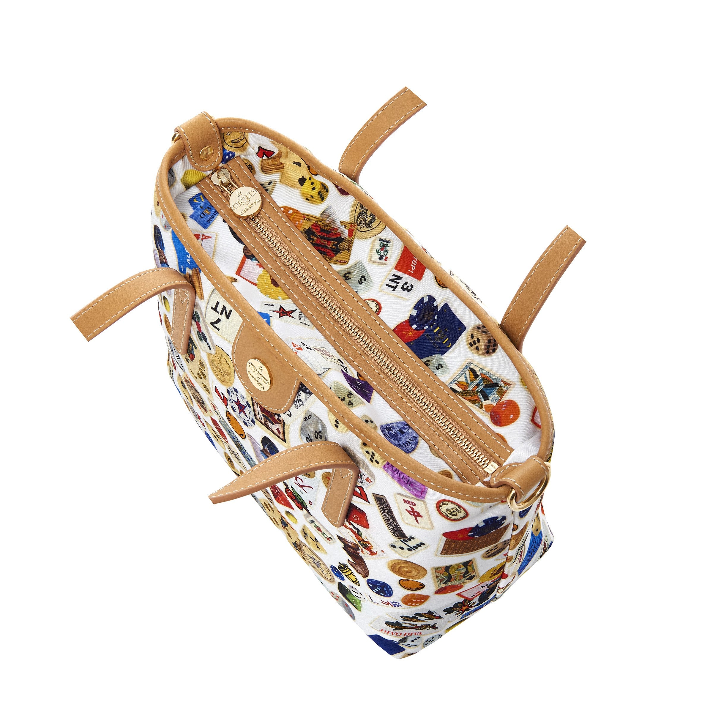 Niagara Borsa small shopping bag with nylon shoulder strap with multicolor gambling design white/biscuit