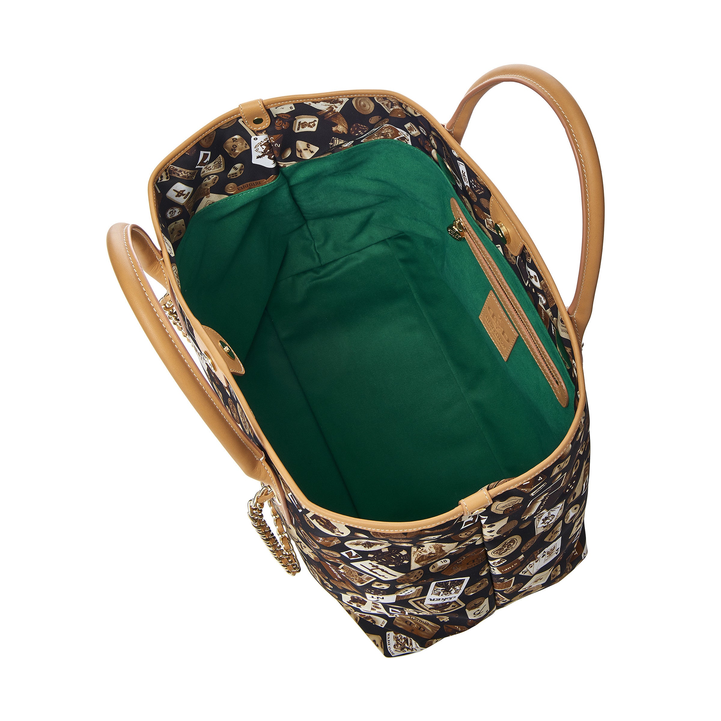 Macao Borsa large shopping bag with Nylon chains with Classic Gambling Design Brown/Cookie