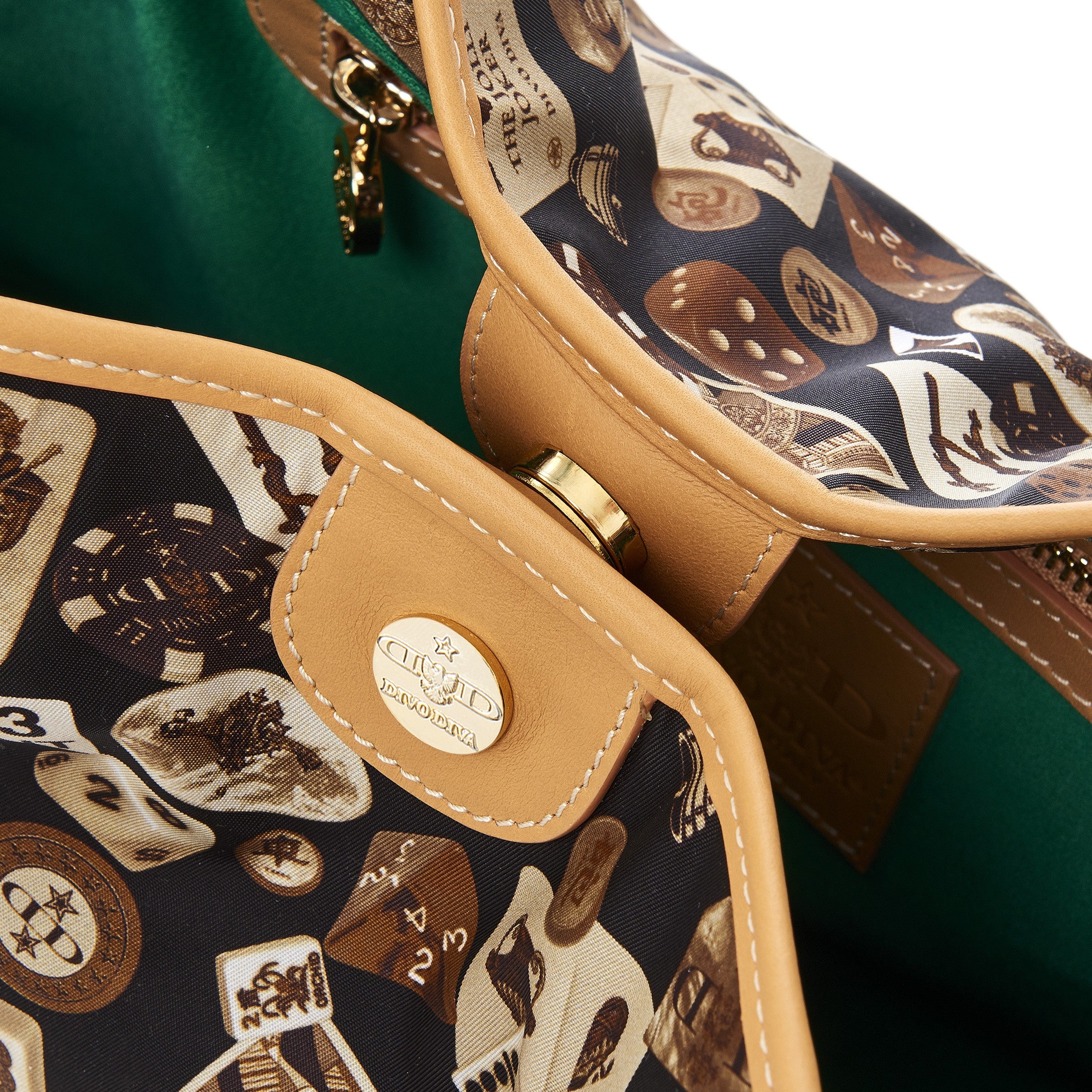 Miami Borsa shopping media con catene in Nylon con Disegno Gambling Classic Marrone/Biscotto