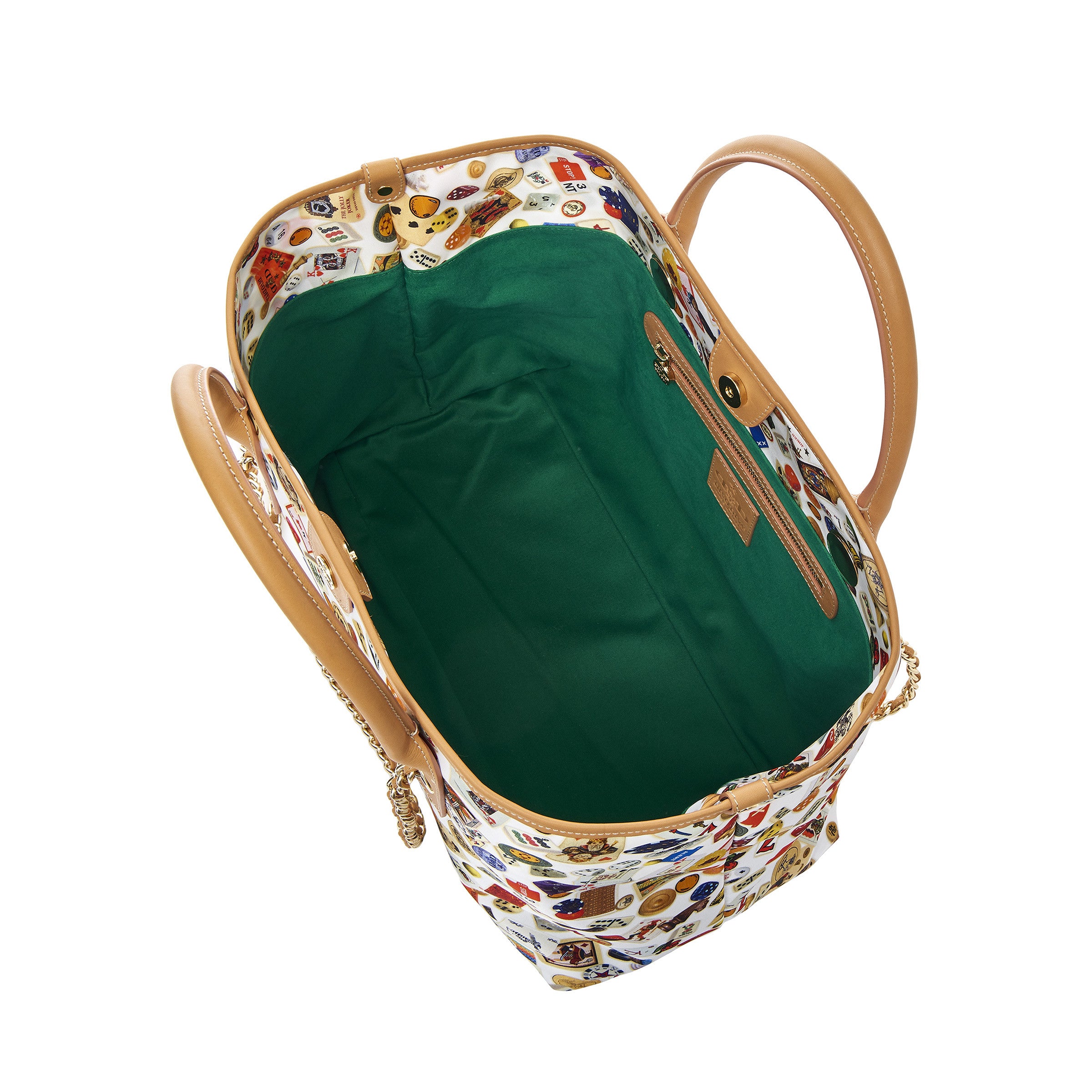 Macao Borsa large shopping bag with Nylon chains featuring Multicolor Gambling Design White/Cookie