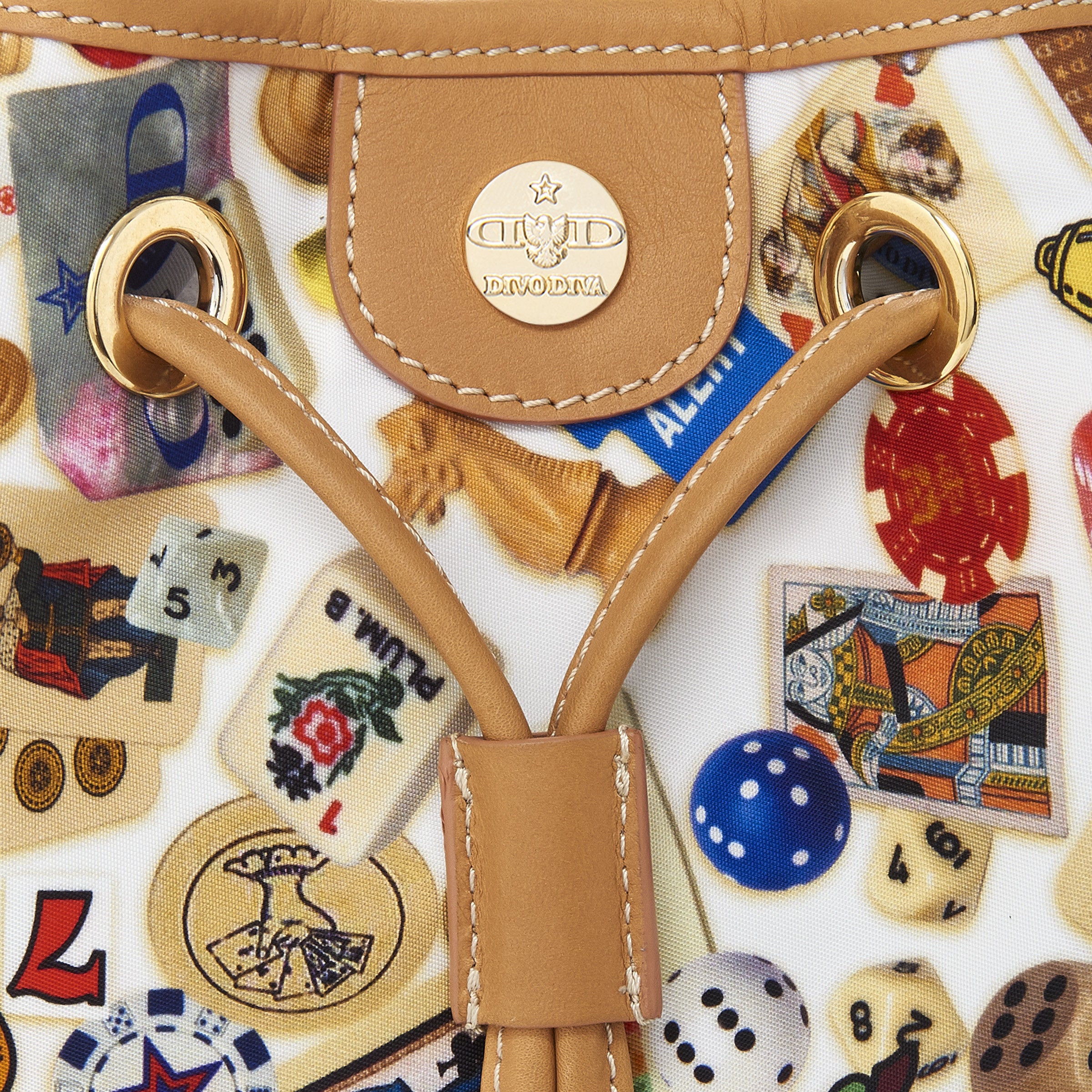 Casablanca Secchiello con catene in Nylon con Disegno Gambling Multicolor Bianco/Biscotto