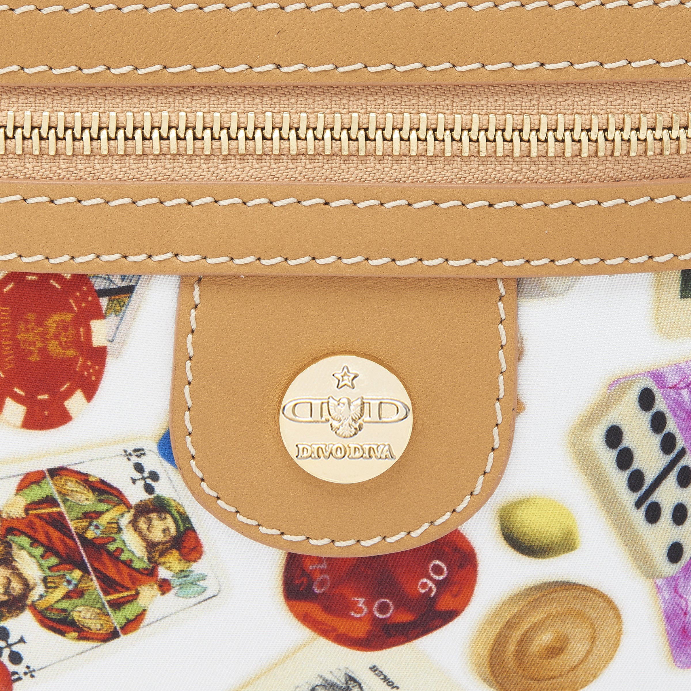 Melbourne Zaino piccolo in Nylon con Disegno Gambling Multicolor Bianco/Biscotto