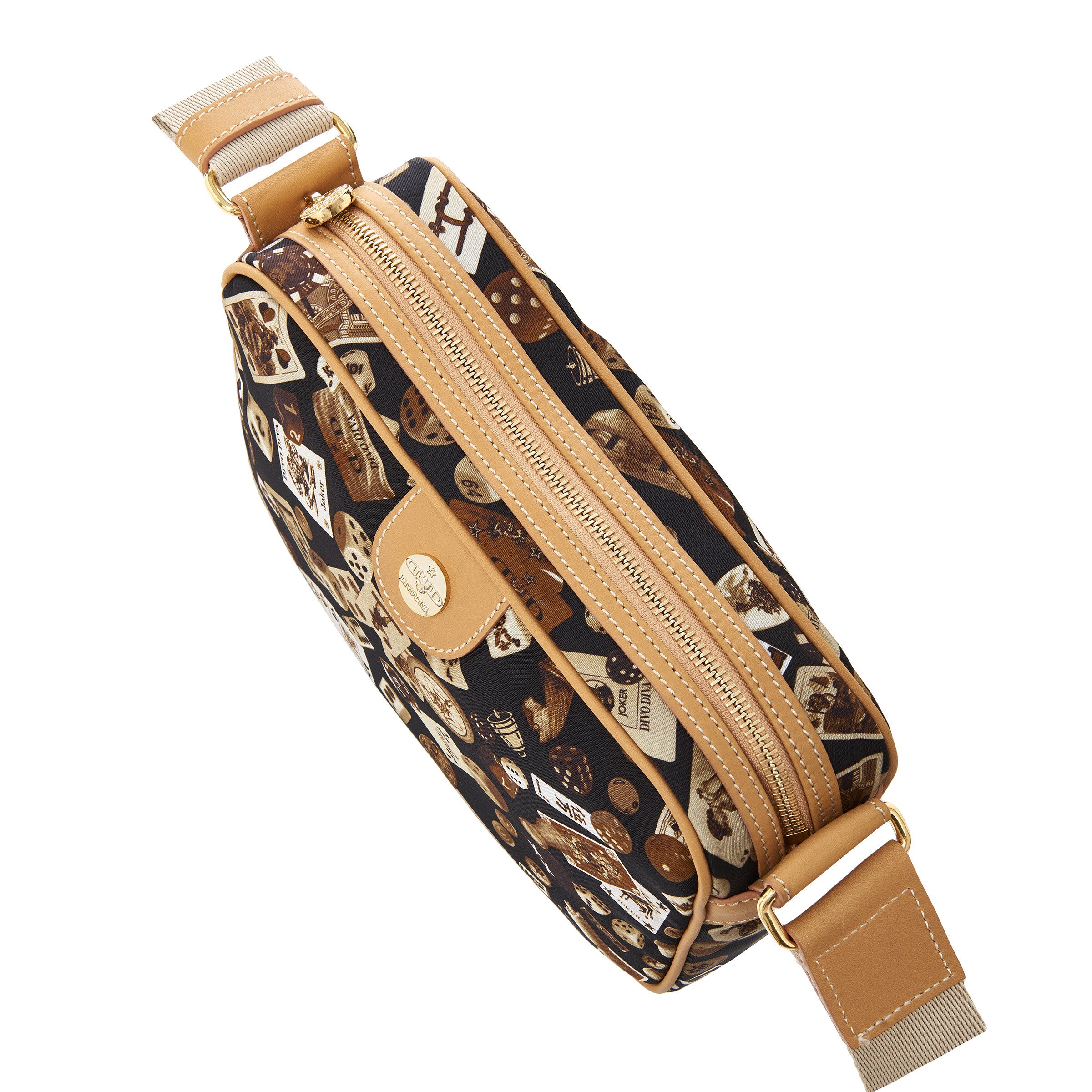 Seoul Nylon Shoulder Bag with Classic Gambling Design Brown/Biscuit