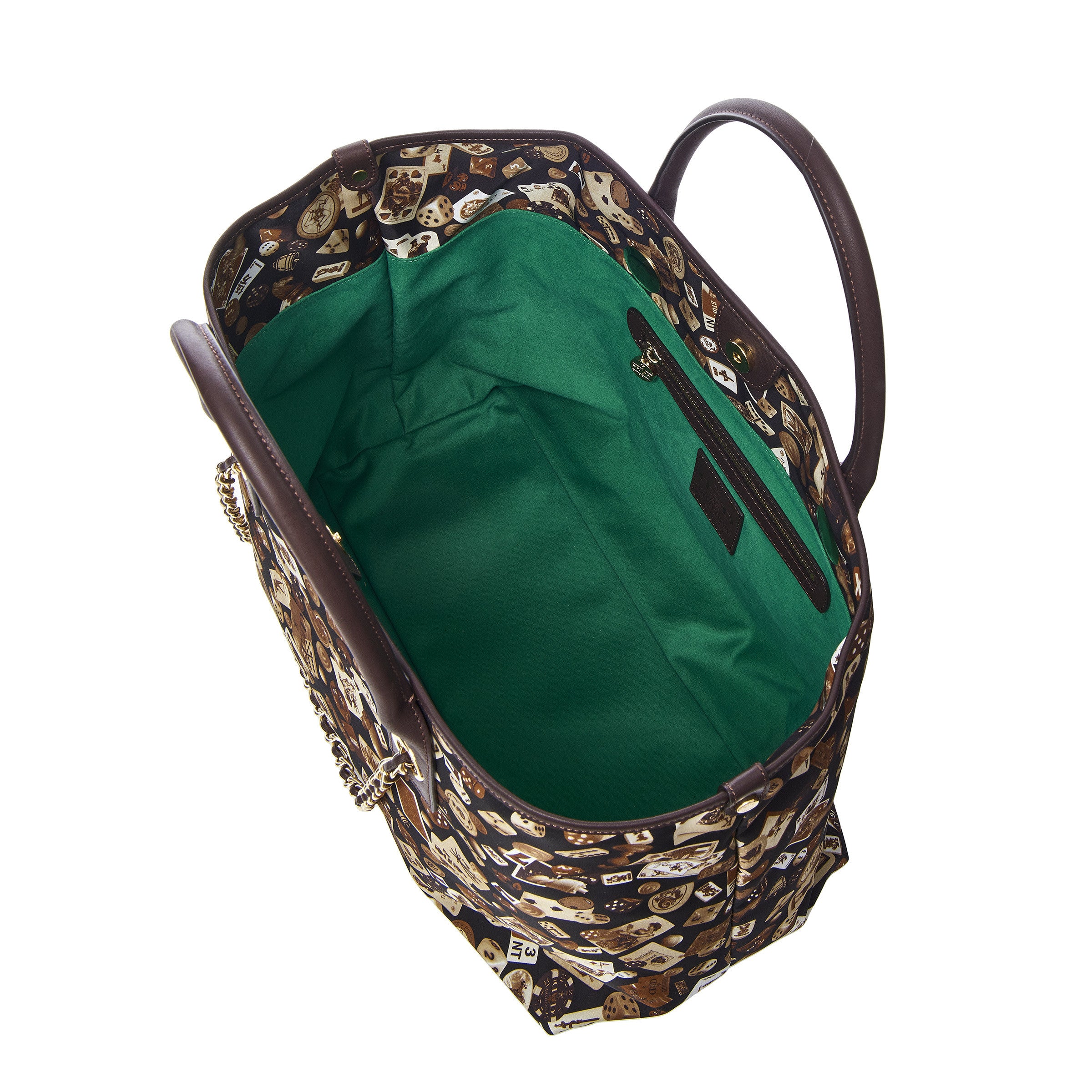 Macao Borsa large shopping bag with Nylon chains with Classic Gambling Design Brown/Cocoa