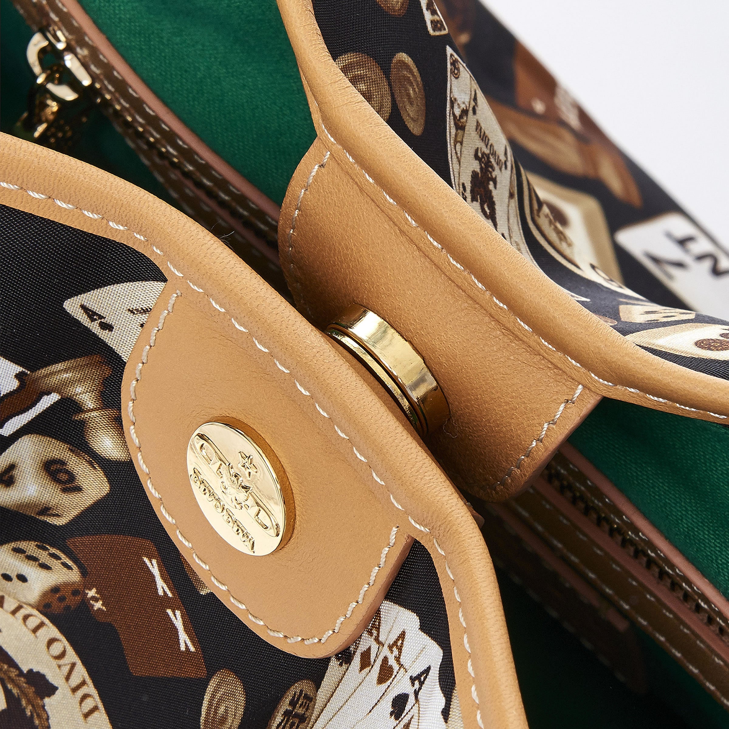 Sanremo Borsa shopping medium in Nylon with Gambling Classic Design Brown/Biscuit