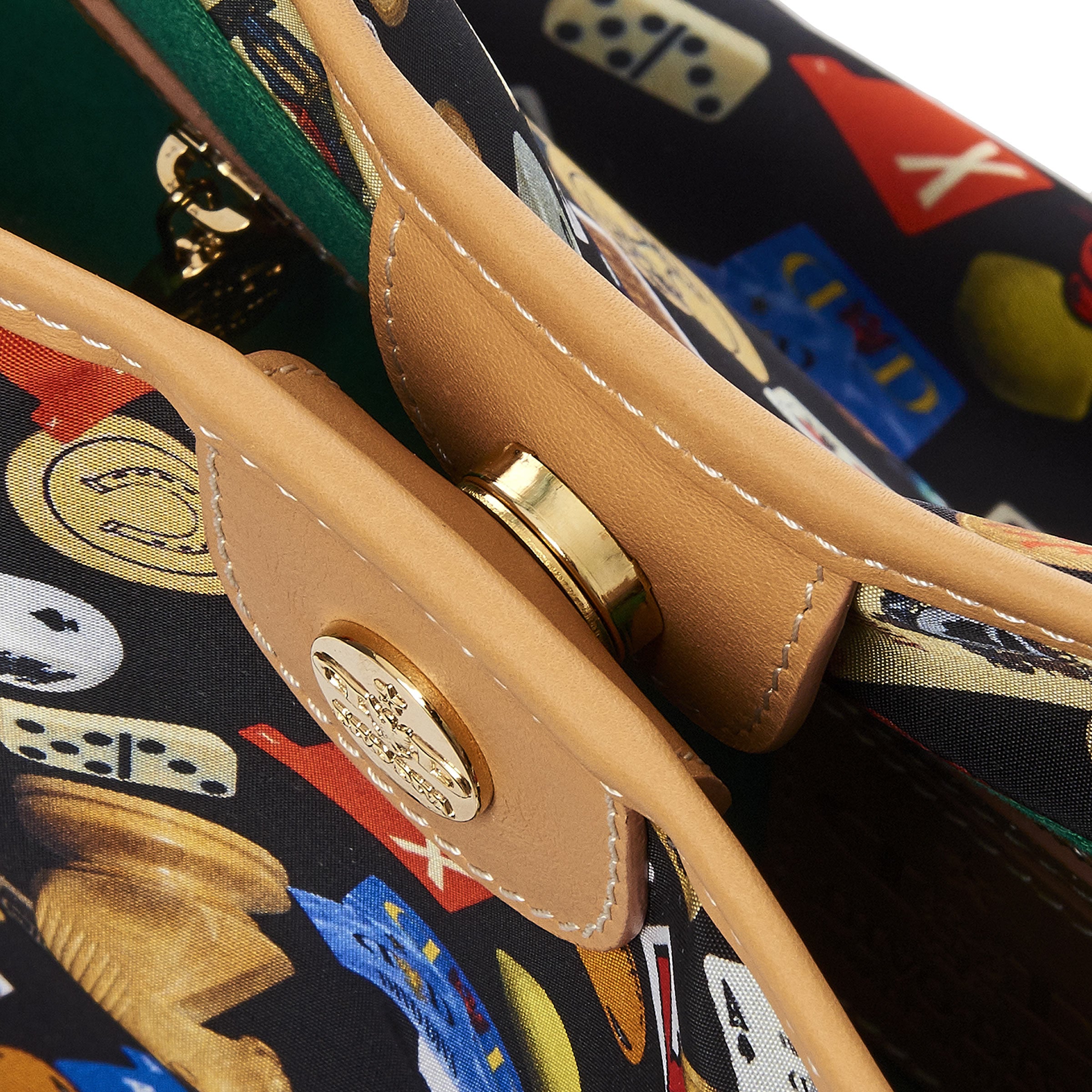 Sanremo Borsa shopping media in Nylon con Disegno Gambling Multicolor Nero/Biscotto