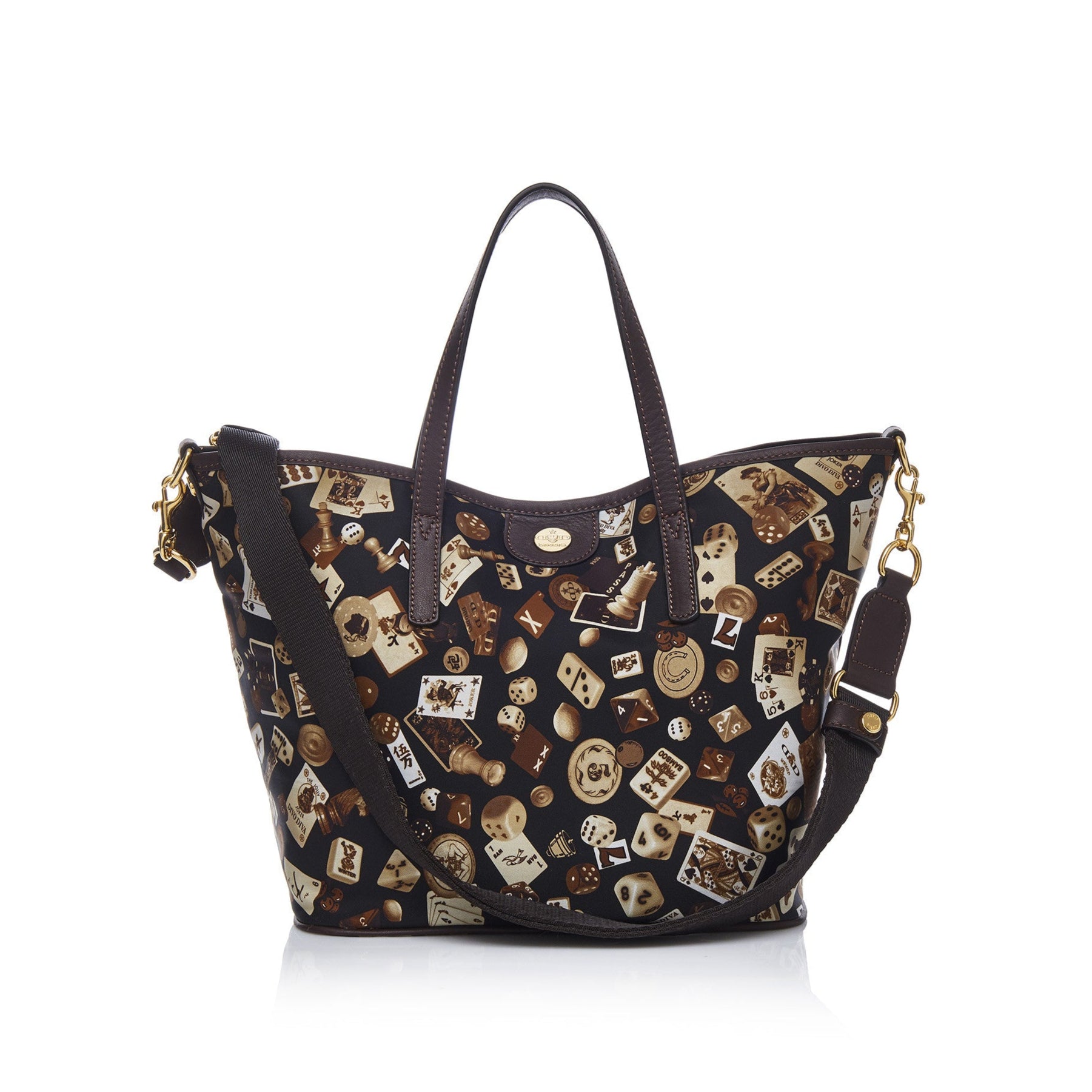 Venice small shopping bag with nylon shoulder strap with Classic Gambling design Brown/Cocoa