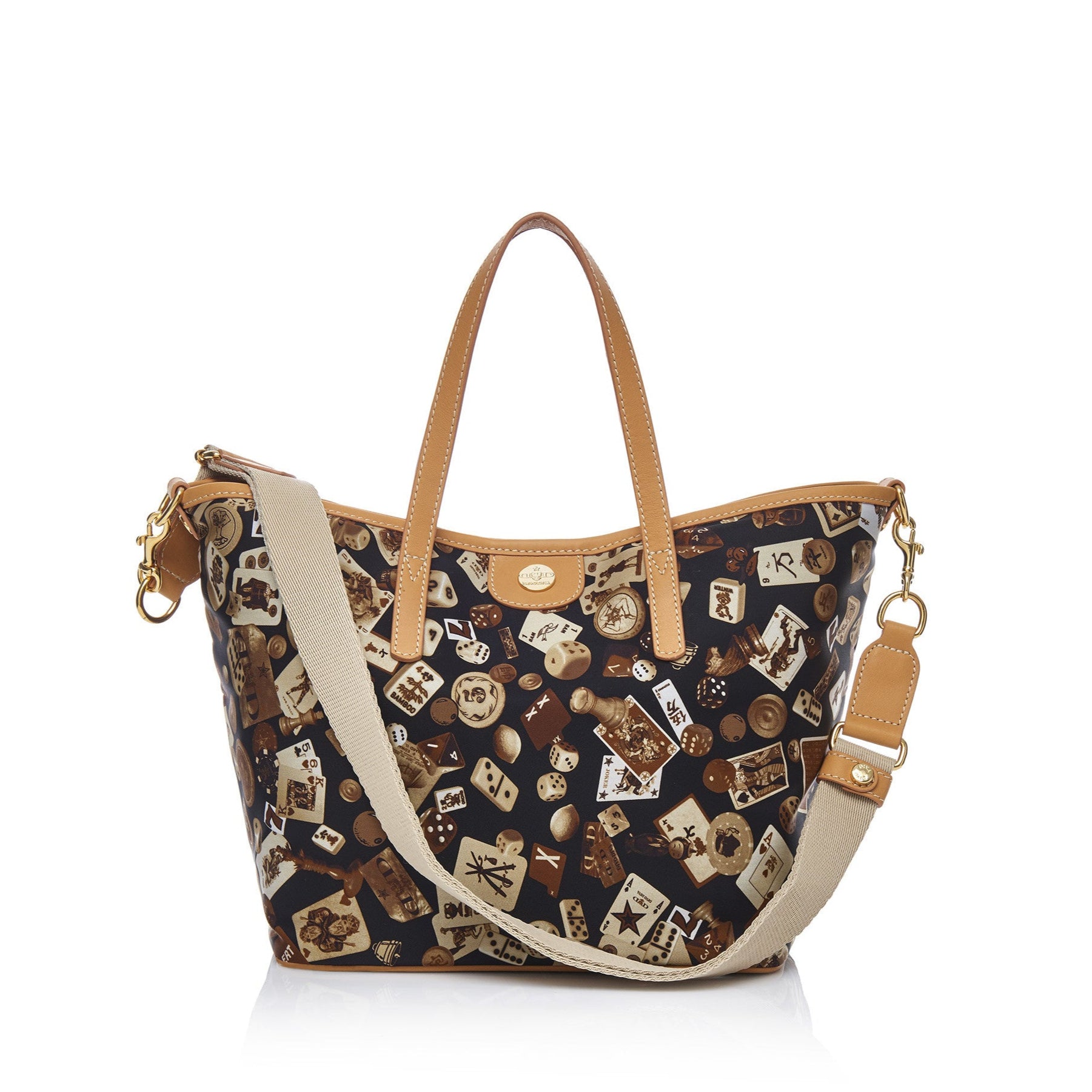 Venice shopping piccola con tracolla in Nylon con Disegno Gambling Classic Marrone/Biscotto