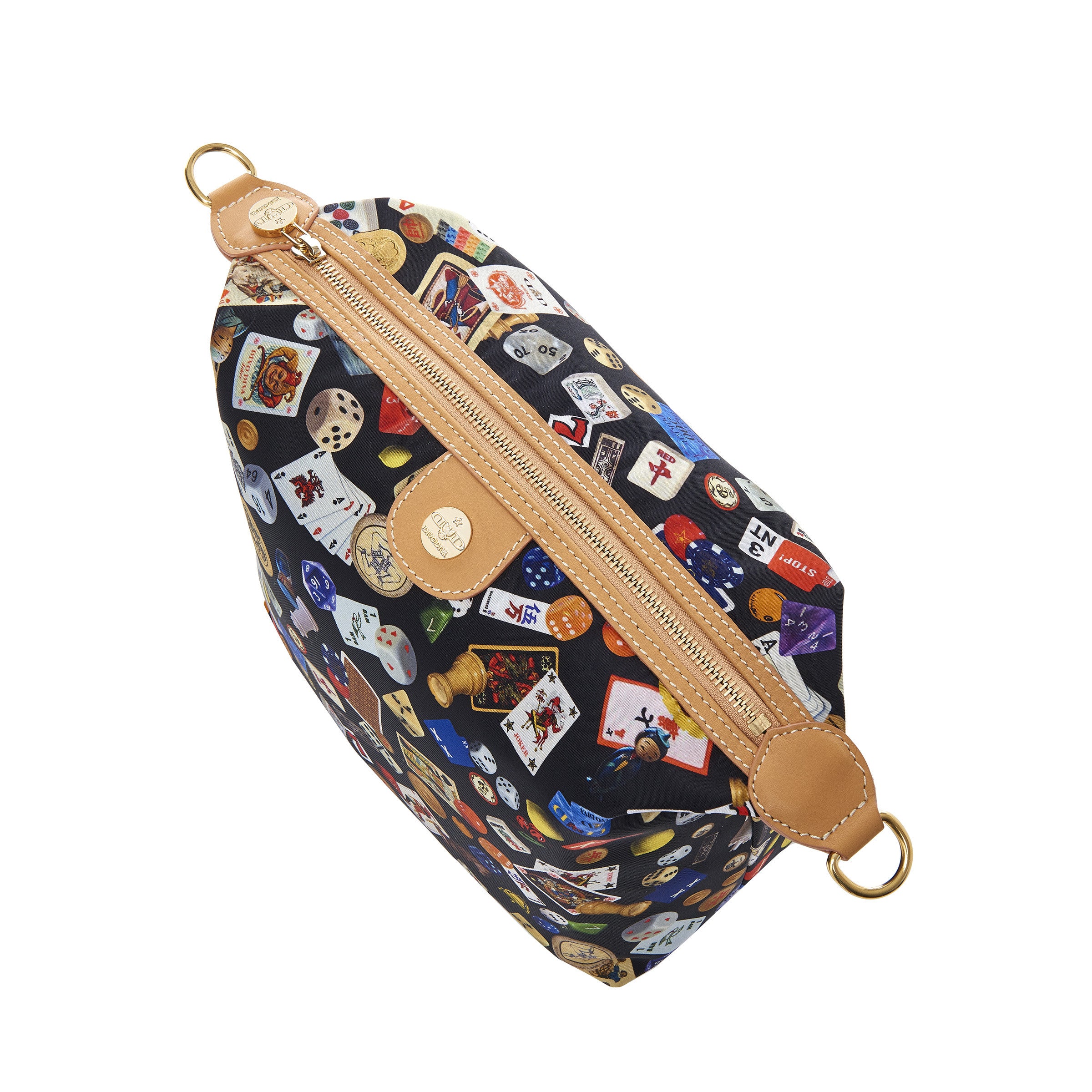 Dublin Tracolla in Nylon con Disegno Gambling Multicolor Nero/Biscotto