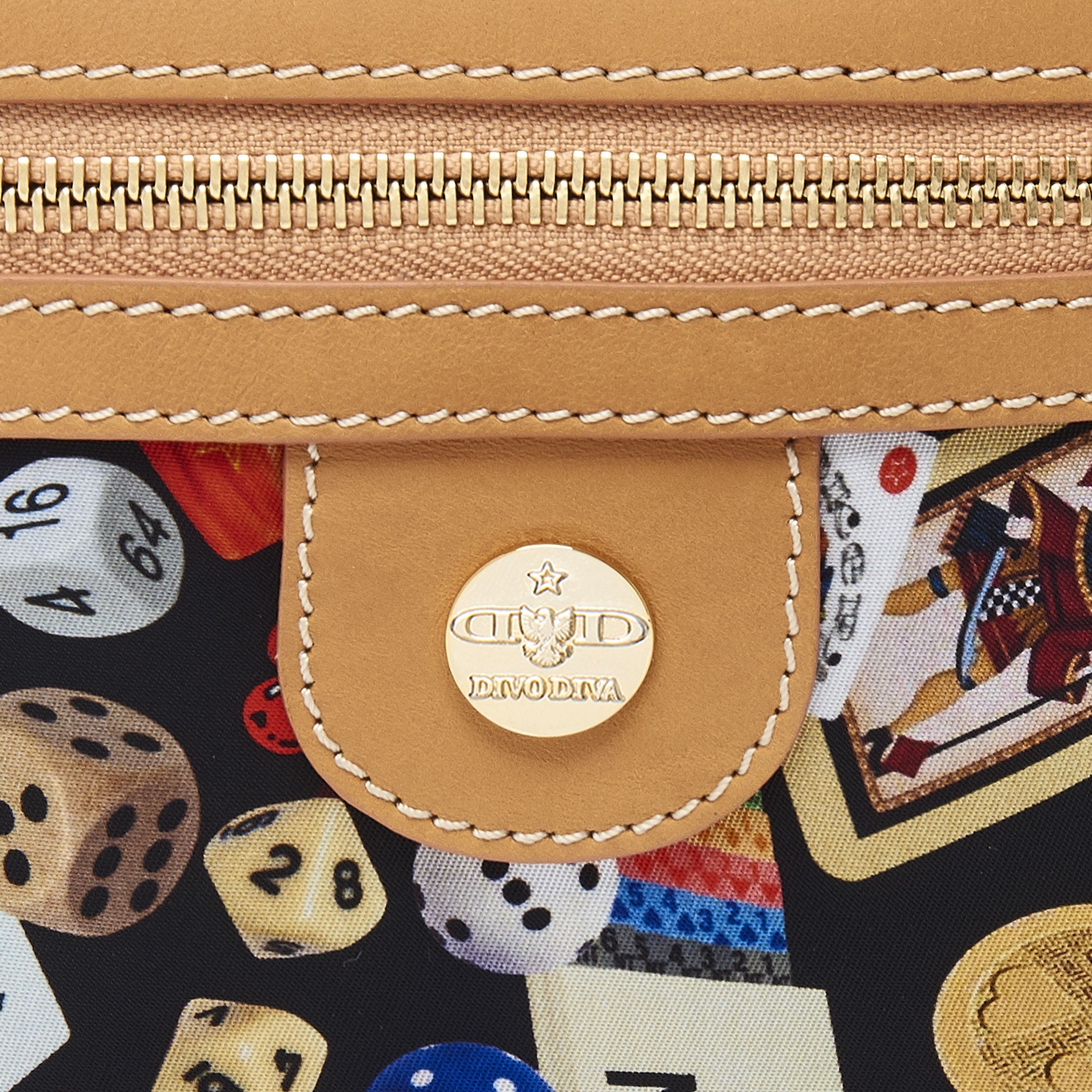 Melbourne Small Nylon Backpack with Multicolor Gambling Design Black/Cookie