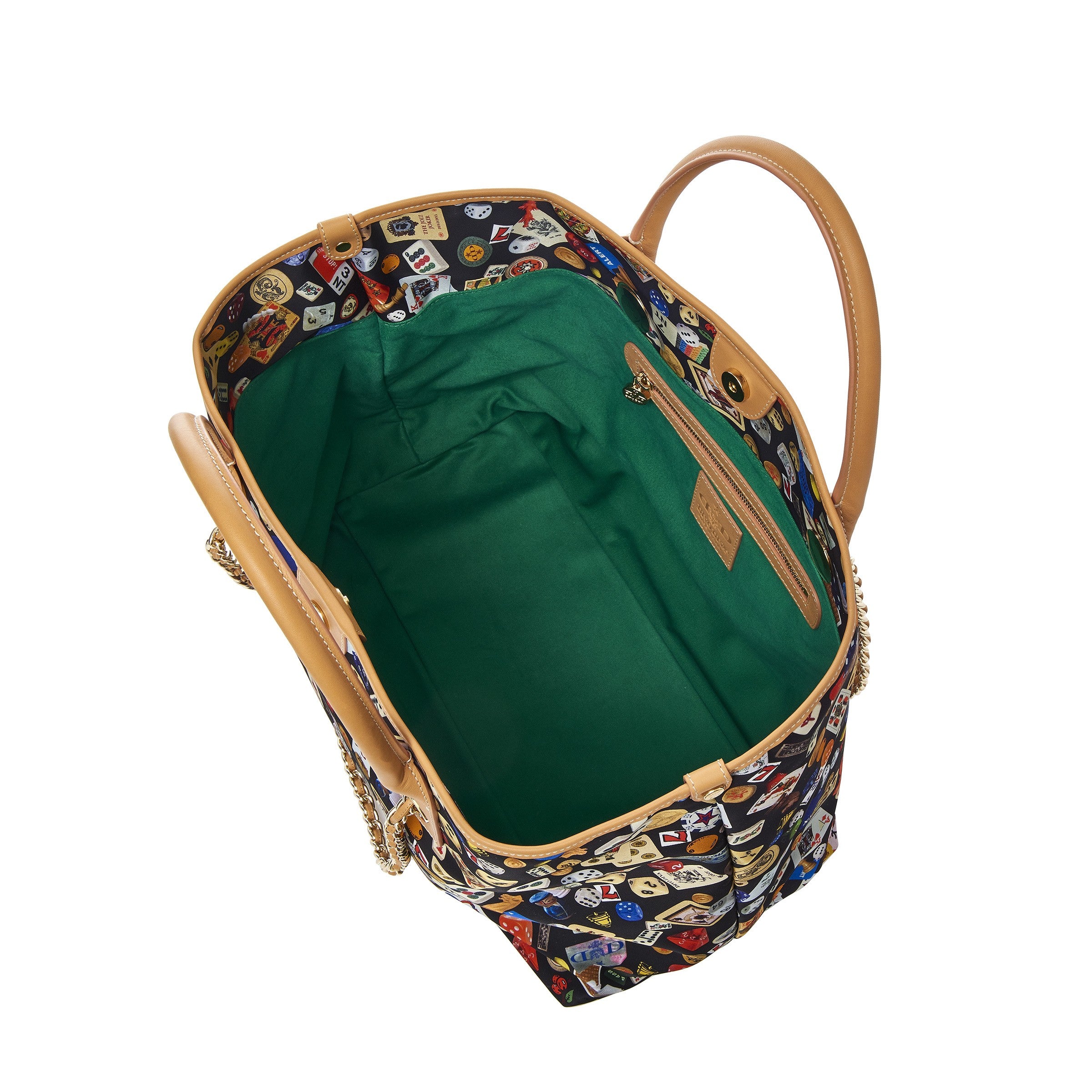 Macao Borsa large shopping bag with Nylon chains featuring Multicolor Gambling Design Black/Cookie