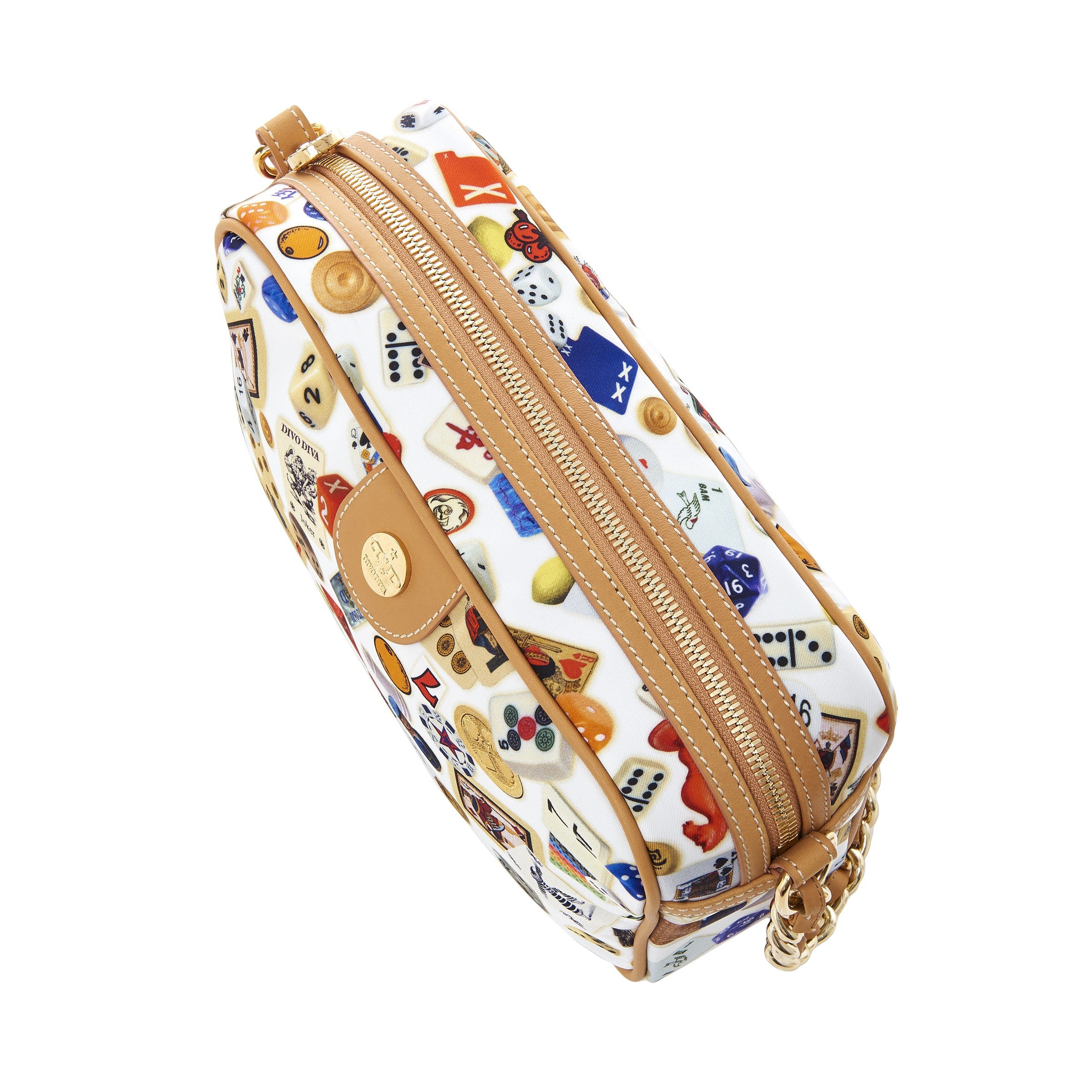 Las Vegas Tracolla con catene in Nylon con Disegno Gambling Multicolor Bianco/Biscotto