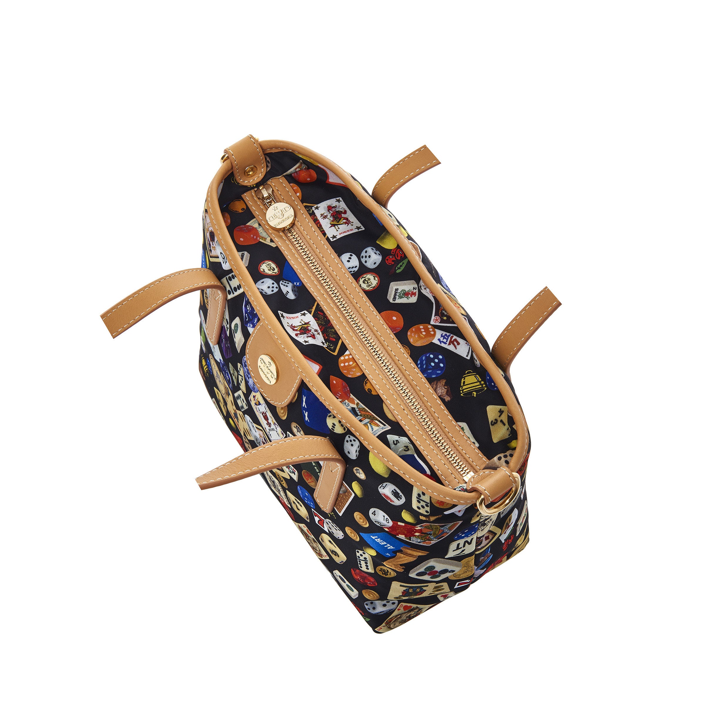 Niagara Borsa small shopping bag with nylon shoulder strap with multicolor gambling design black/biscuit