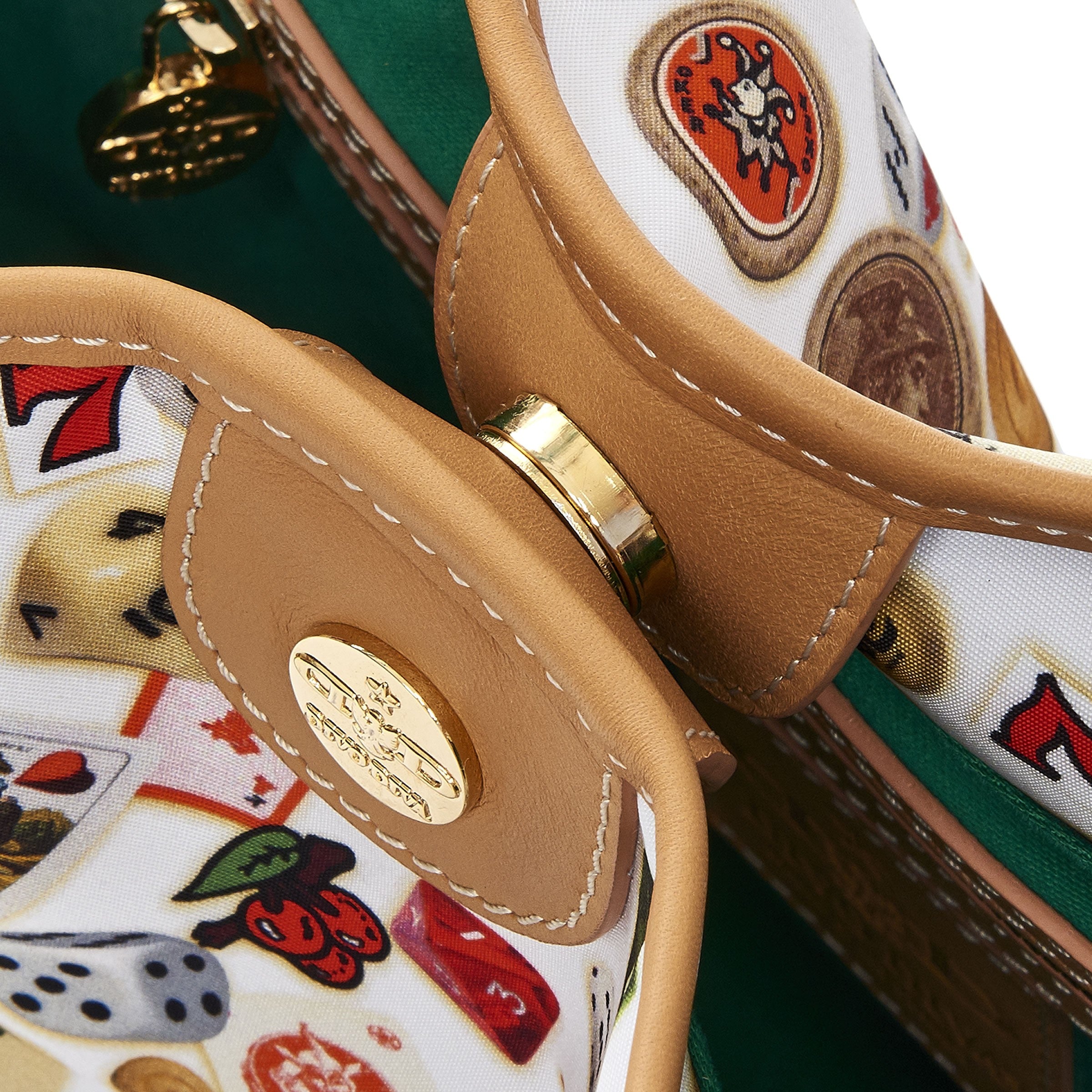 Sanremo Borsa shopping medium in Nylon with Multicolor Gambling Design White/Biscuit