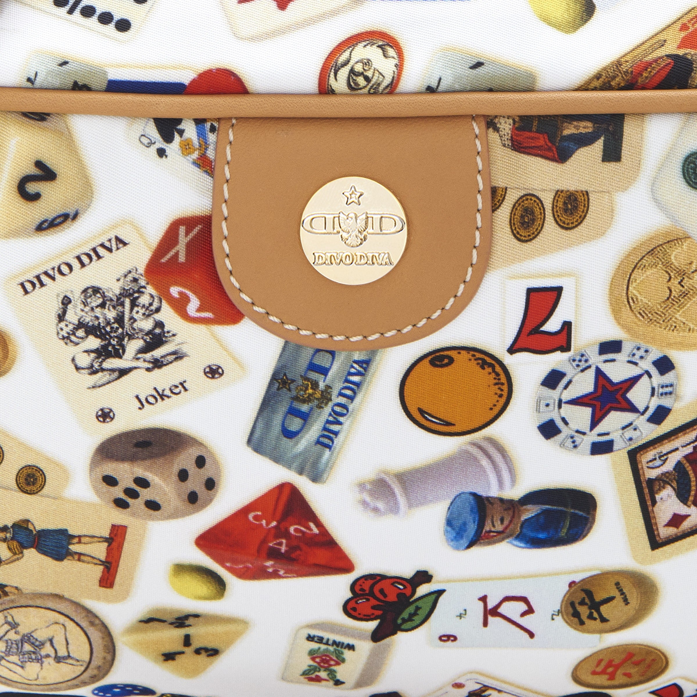 Las Vegas Tracolla con catene in Nylon con Disegno Gambling Multicolor Bianco/Biscotto