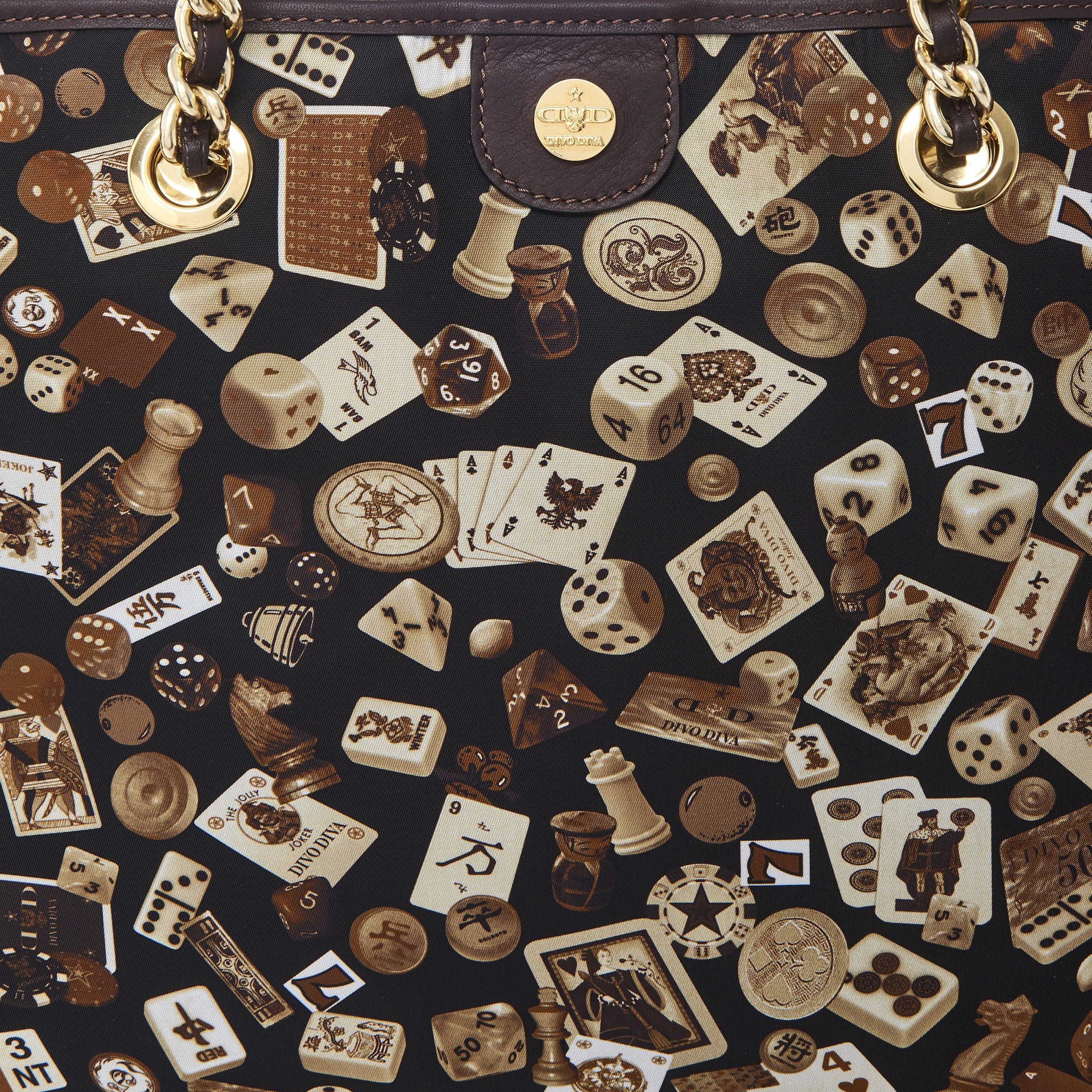 Miami Borsa shopping medium with nylon chains with Classic Gambling Design Brown/Cocoa