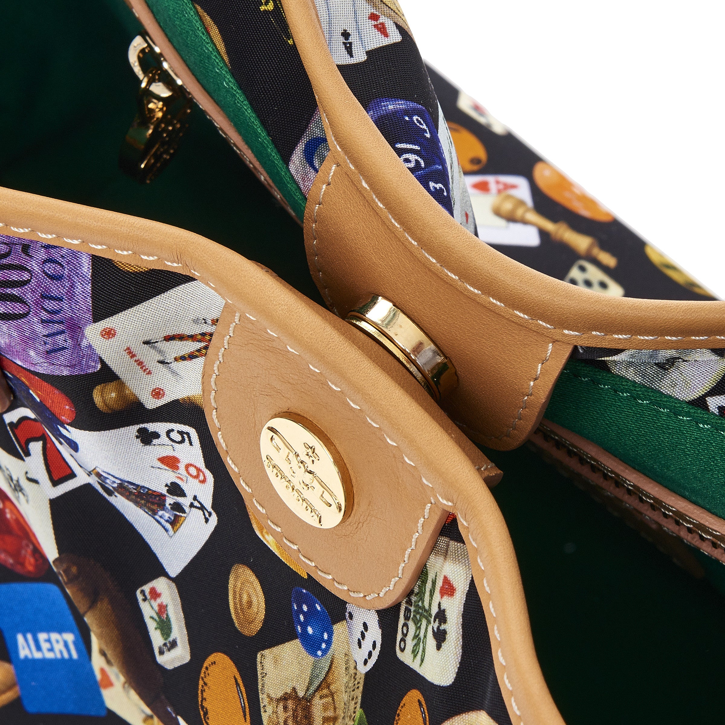 Venice small shopping bag with nylon shoulder strap with multicolor gambling design black/biscuit