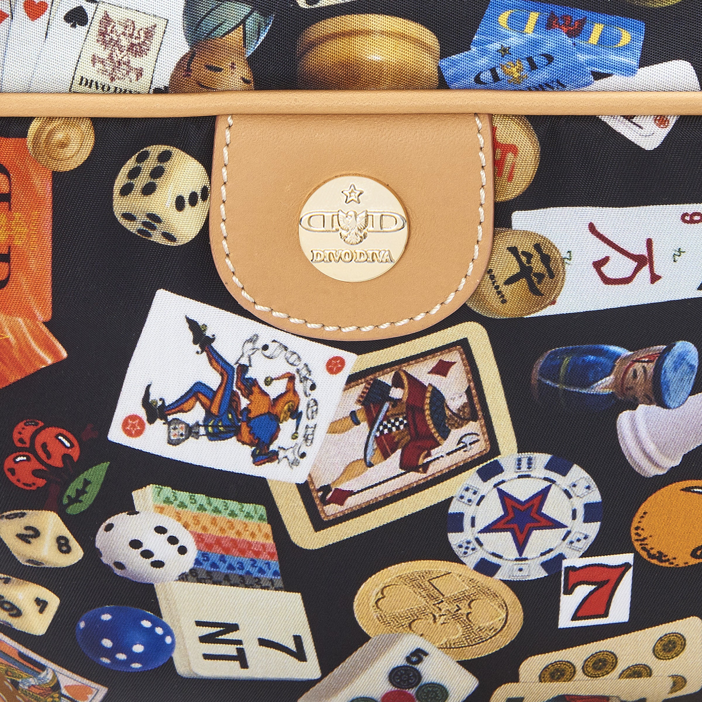 Las Vegas Tracolla con catene in Nylon con Disegno Gambling Multicolor Nero/Biscotto