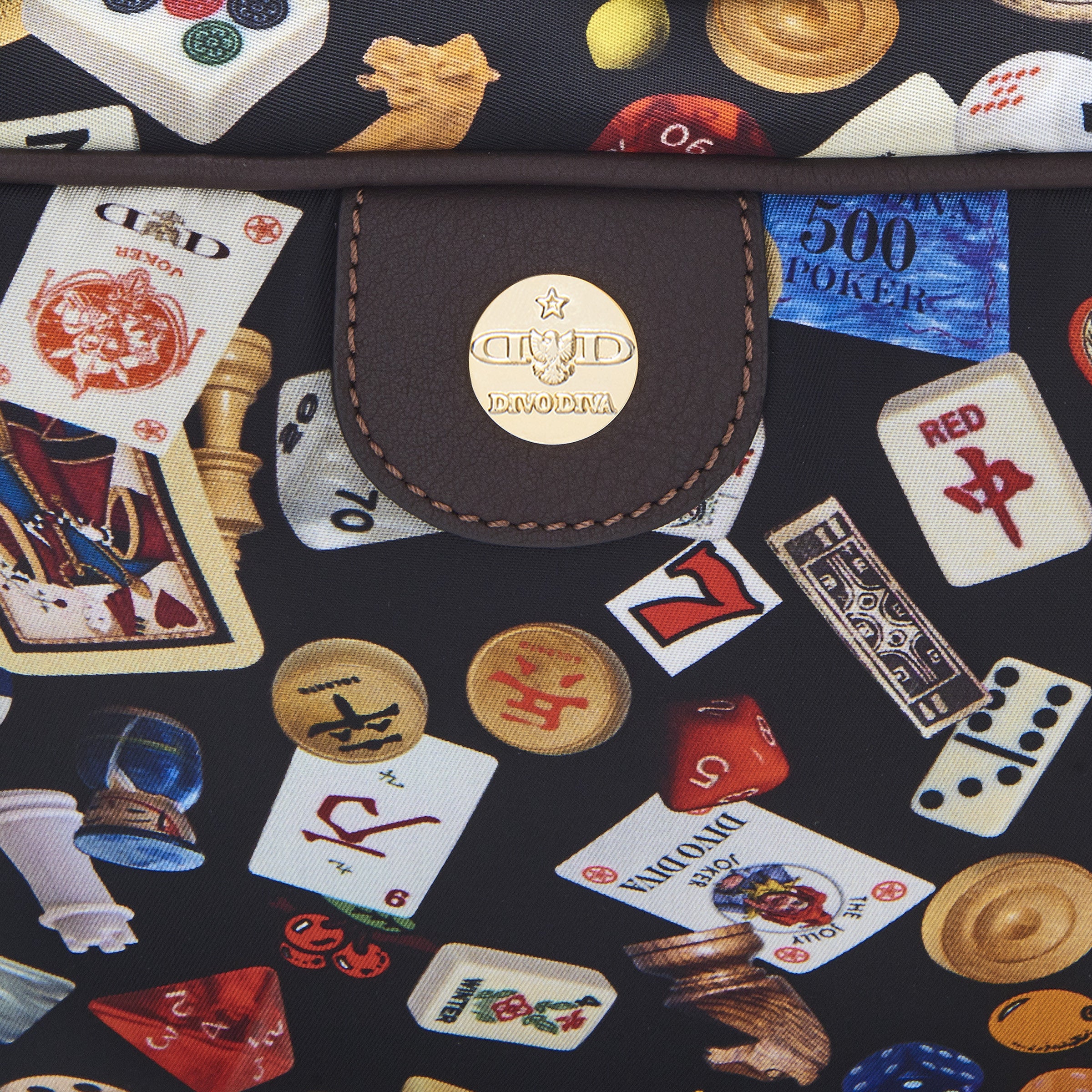 Las Vegas Tracolla con catene in Nylon con Disegno Gambling Multicolor Nero/Cacao