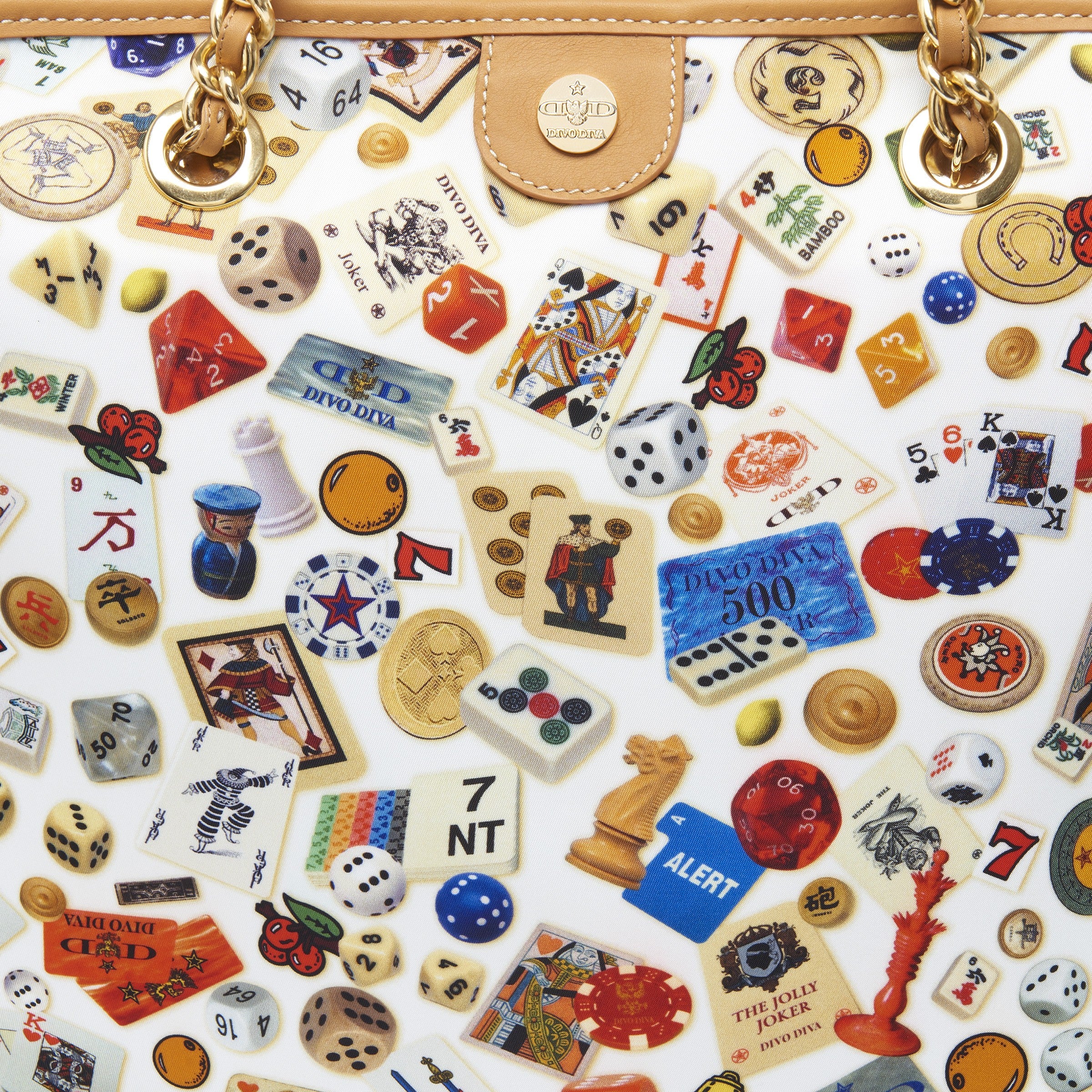 Miami Bolsa shopping medium with Nylon chains with Multicolor Gambling Design White/Biscuit