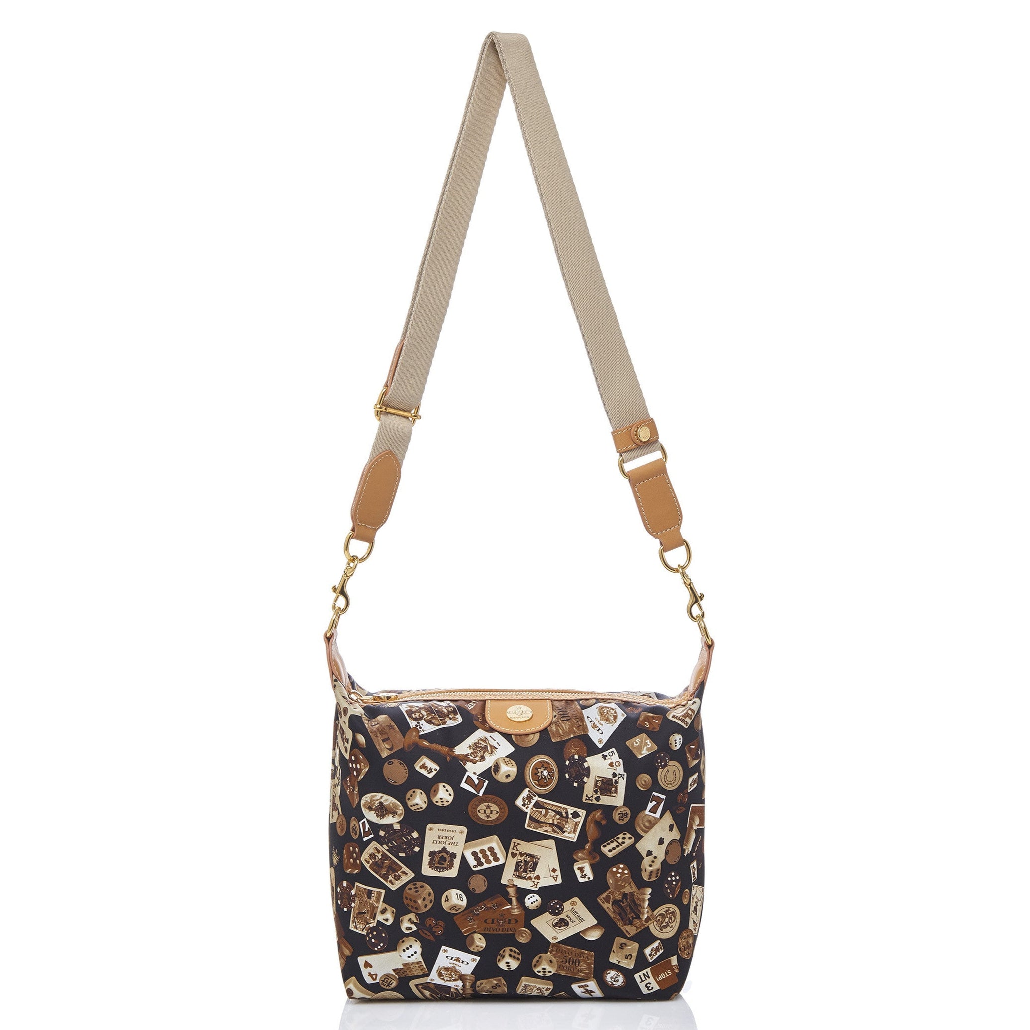 Dublin Tracolla in Nylon con Disegno Gambling Classic Marrone/Biscotto