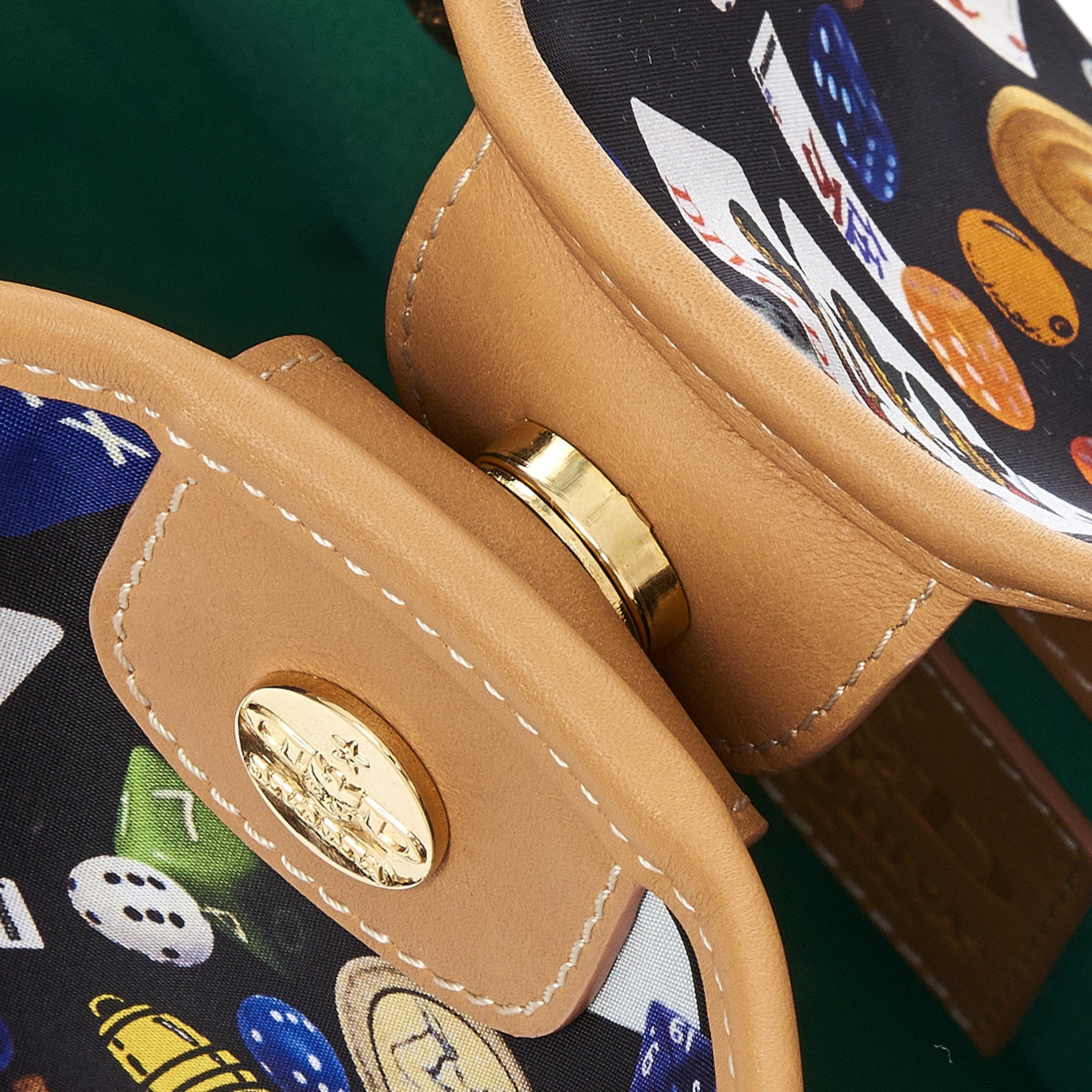 Macao Borsa large shopping bag with Nylon chains featuring Multicolor Gambling Design Black/Cookie