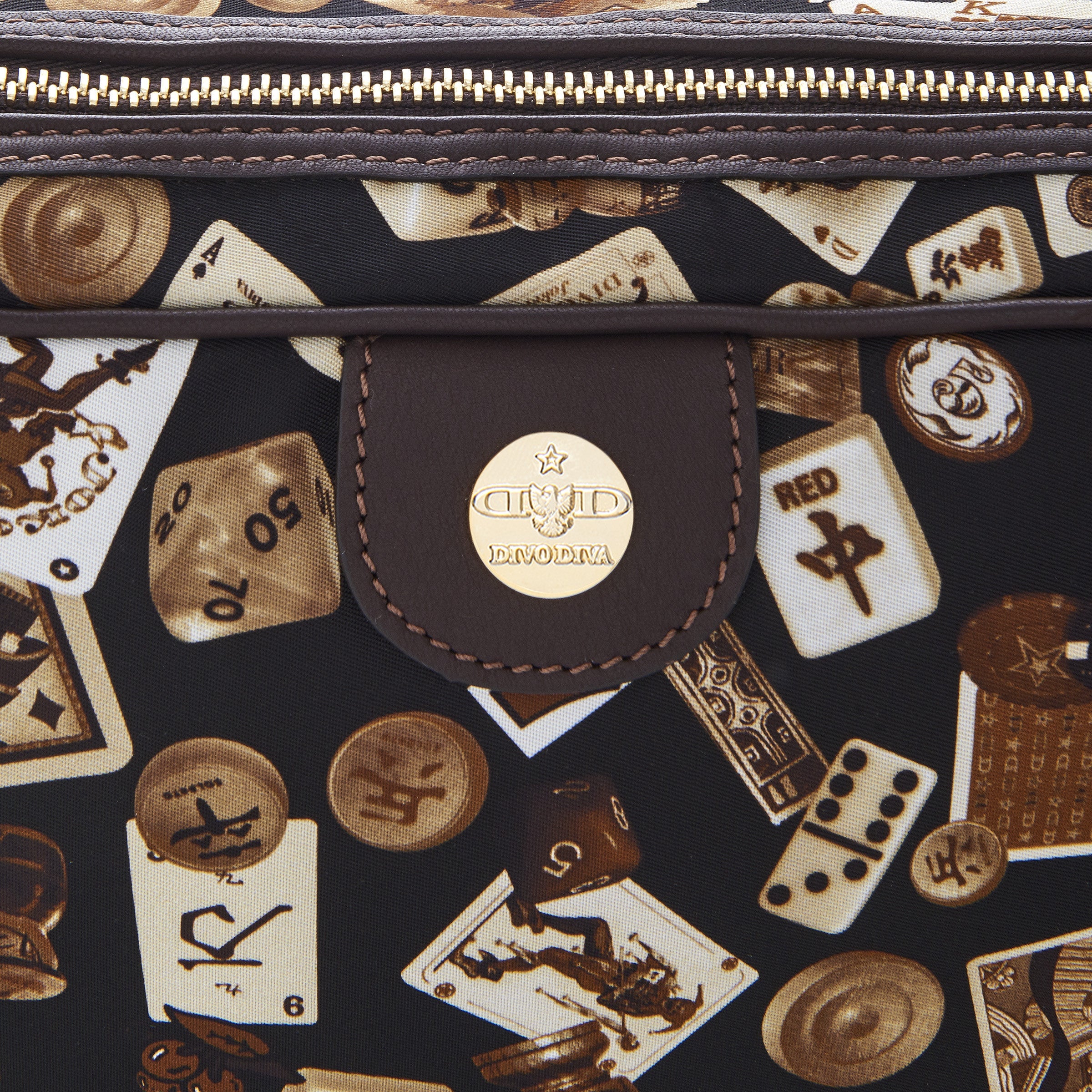 Seoul Nylon Shoulder Bag with Classic Gambling Design Brown/Cocoa