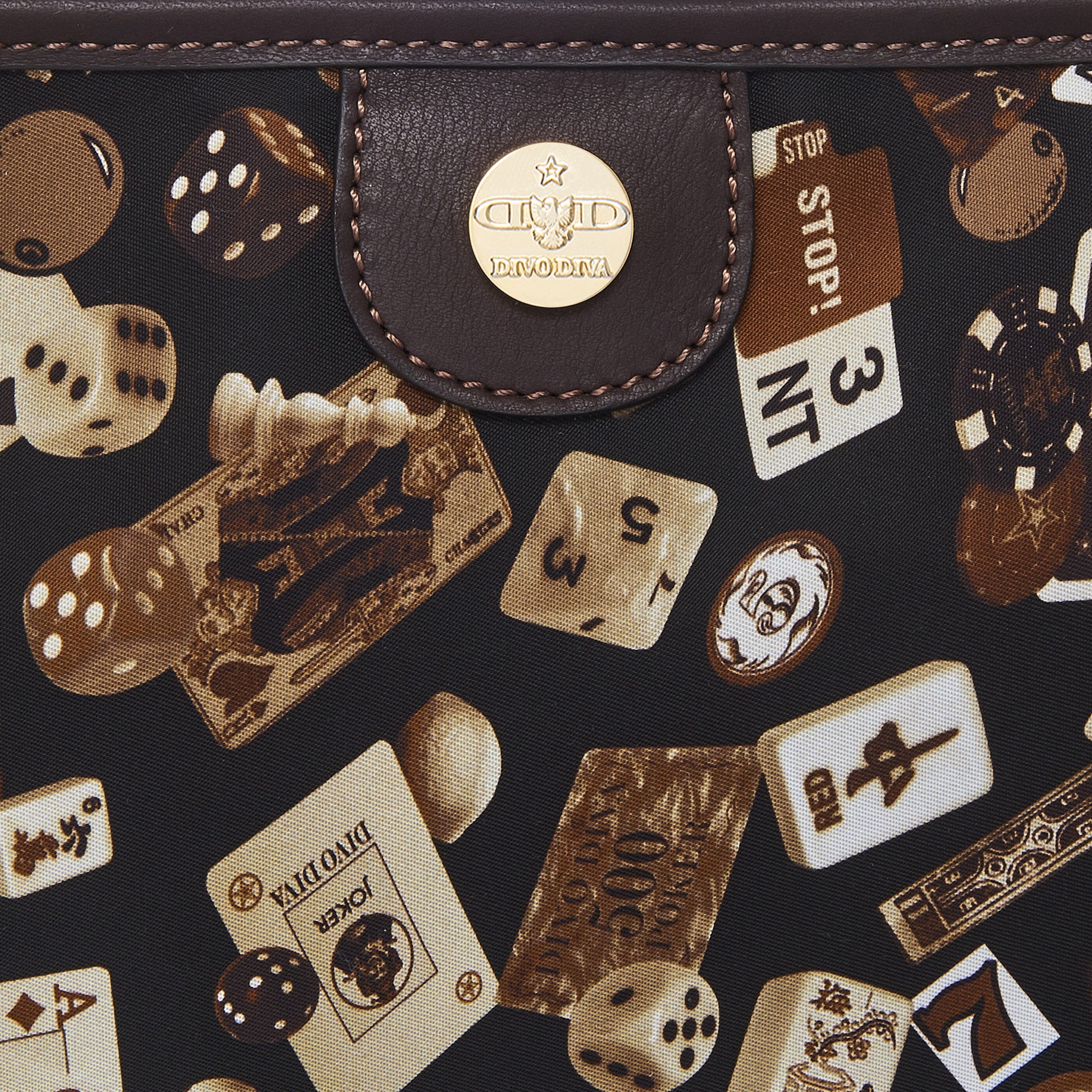 Antibes Borsa shopping piccola con zip e catene in Nylon con Disegno Gambling Classic Marrone/Cacao