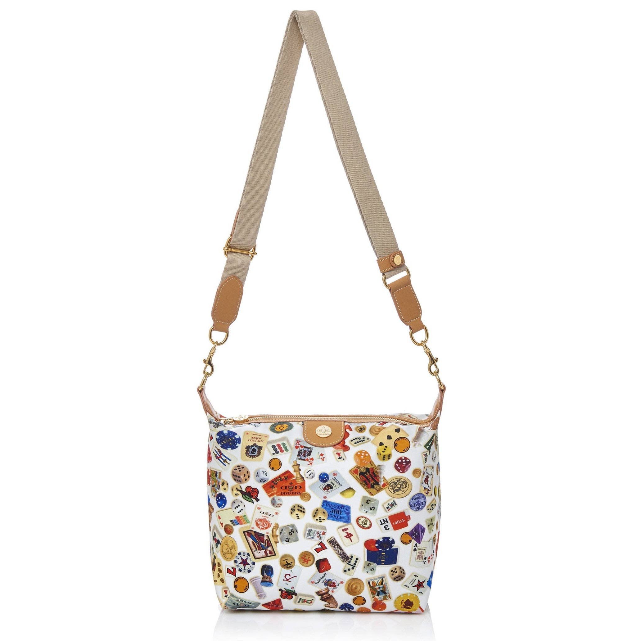 Dublin Tracolla in Nylon con Disegno Gambling Multicolor Bianco/Biscotto
