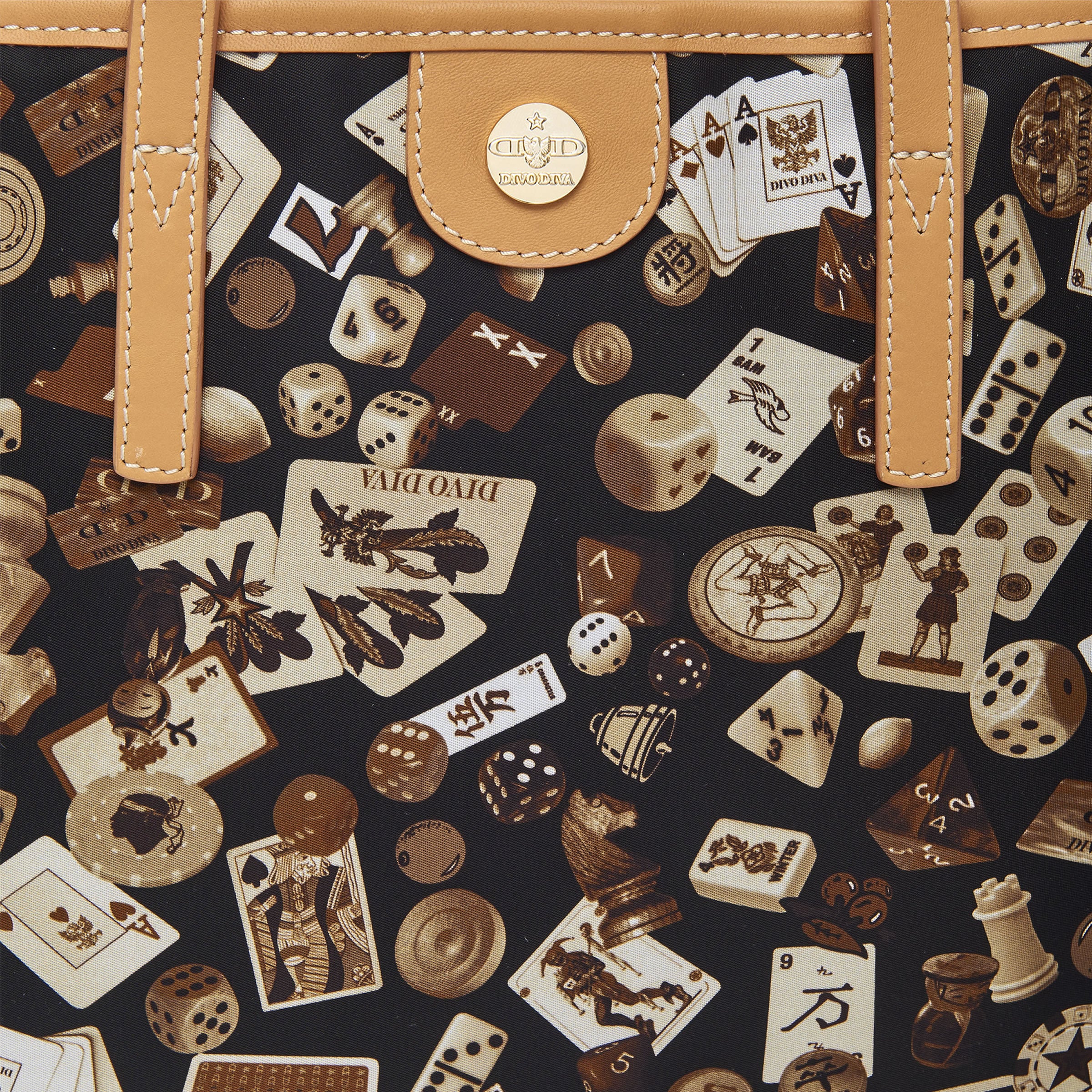 Sanremo Borsa shopping medium in Nylon with Gambling Classic Design Brown/Biscuit