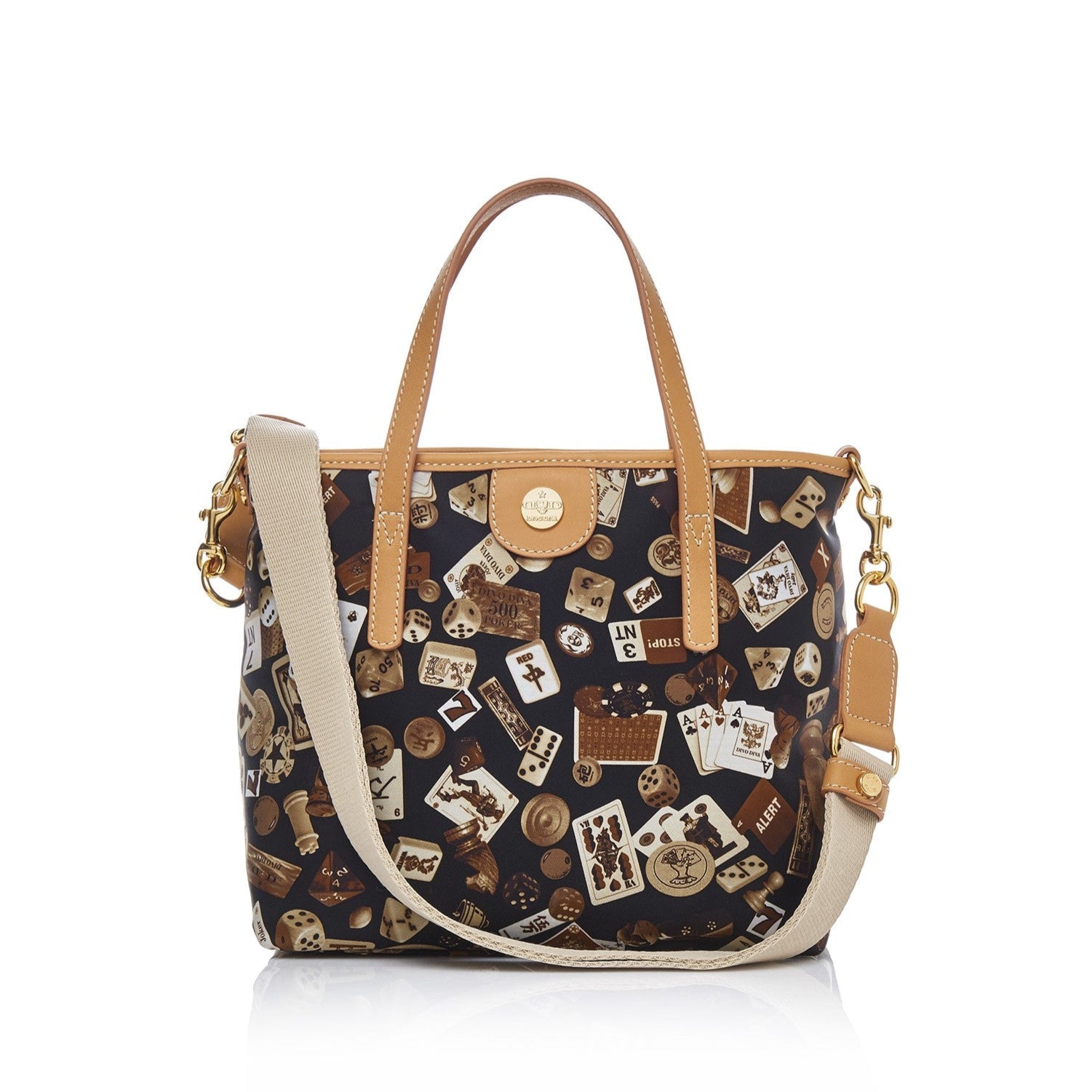 Niagara Borsa small shopping bag with nylon shoulder strap with Classic Gambling design Brown/Biscuit