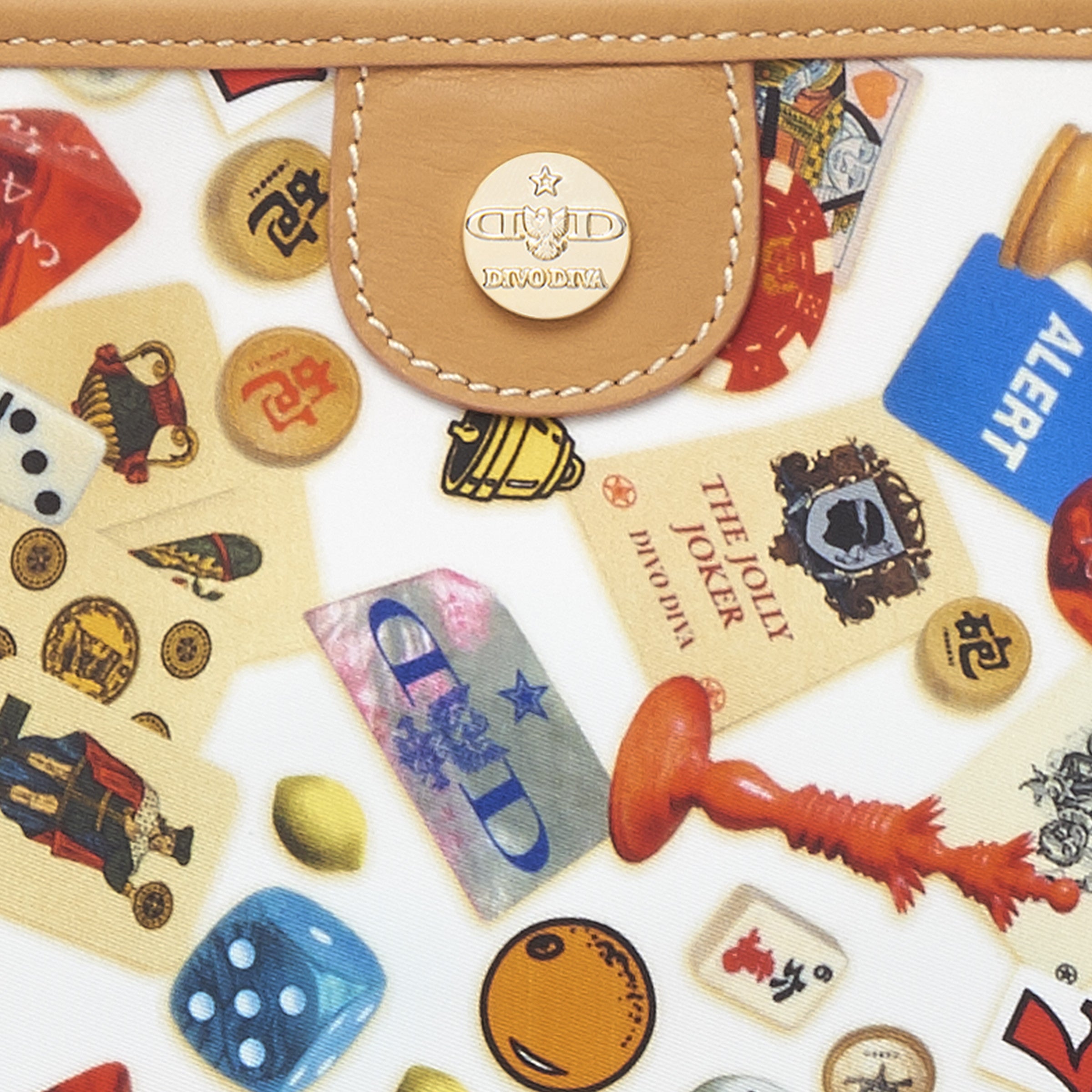 Antibes Borsa shopping piccola con zip e catene in Nylon con Disegno Gambling Multicolor Bianco/Biscotto