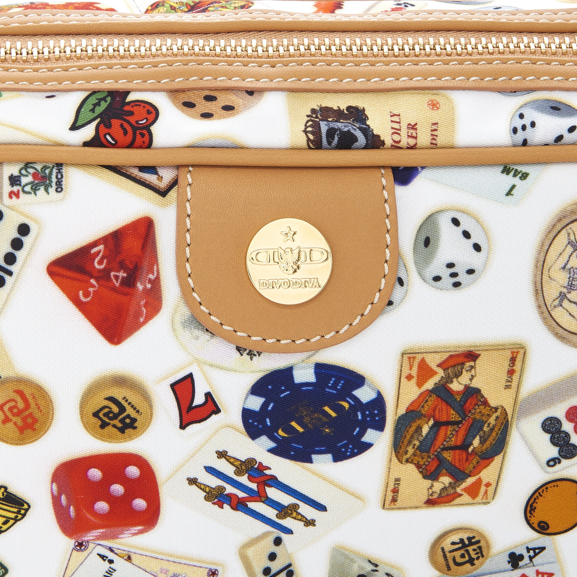 Seoul Nylon Shoulder Bag with Multicolor Gambling Design White/Biscuit